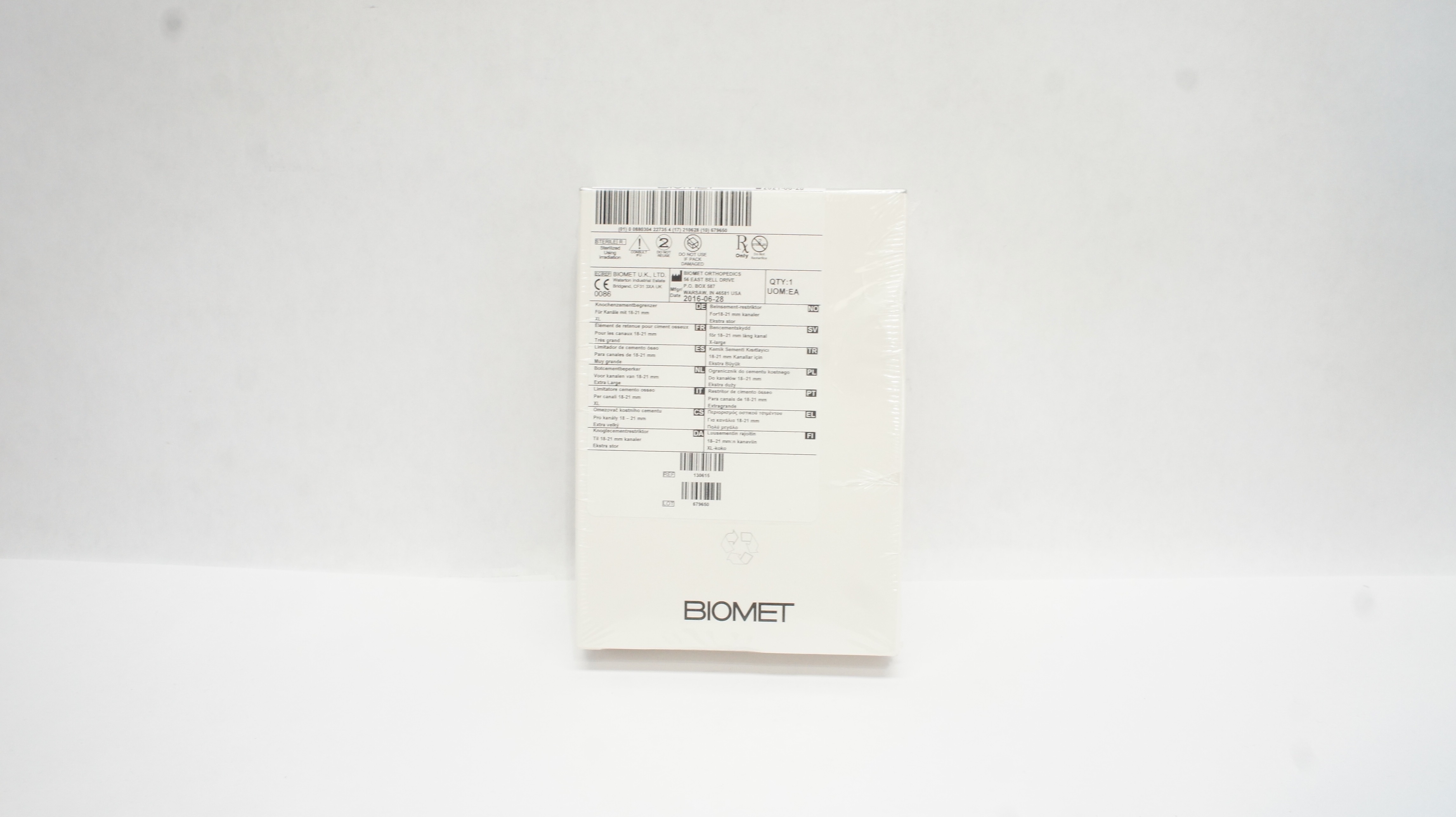 Biomet 130615 Bone Cement Restricor 26mm x X-Large (x)