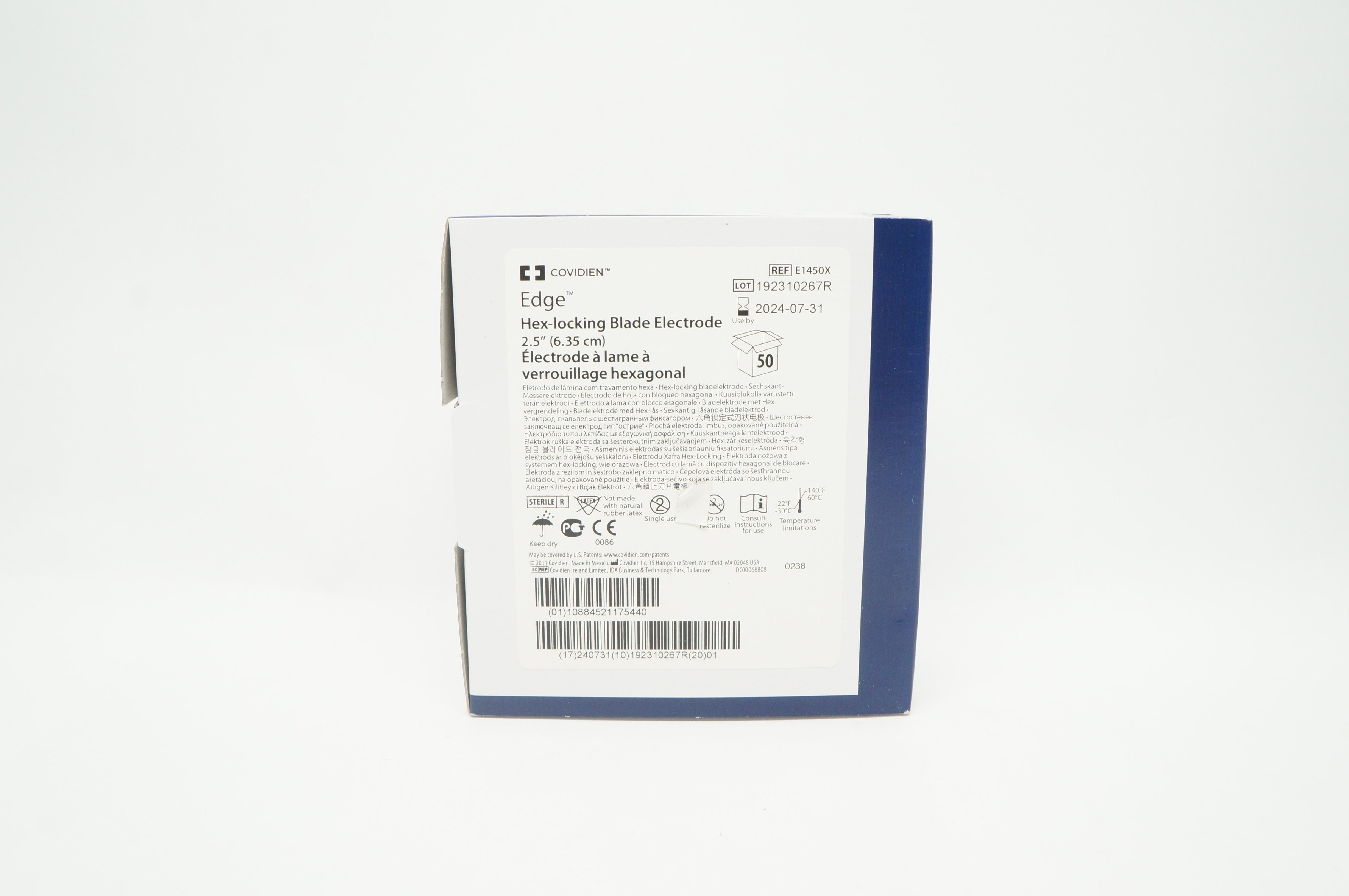 Covidien E1450X Edge Hex-locking Blade Electrode 2.5 inch - Box of 50