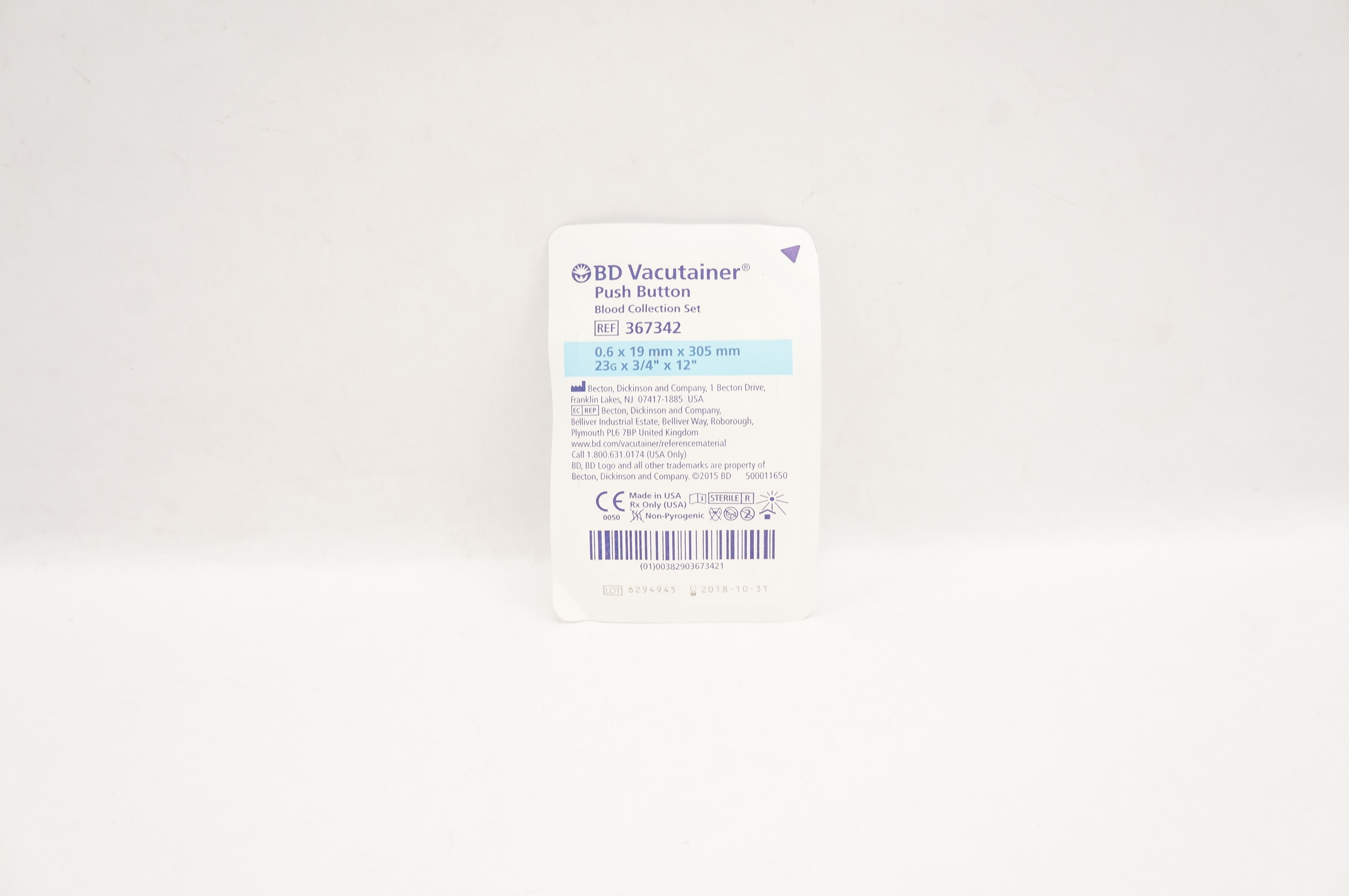 BD 367342 Vacutainer Push Button Blood Collection Set 23G x 3/4inch x 12inch (x)