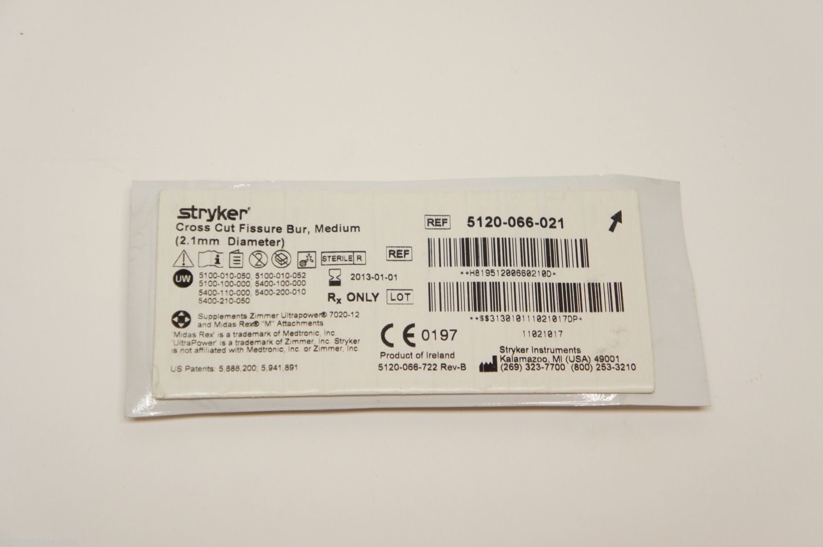 5120-066-021 ~ Stryker Cross Cut Fissure Bur Medium 2.1mm Diameter (x)