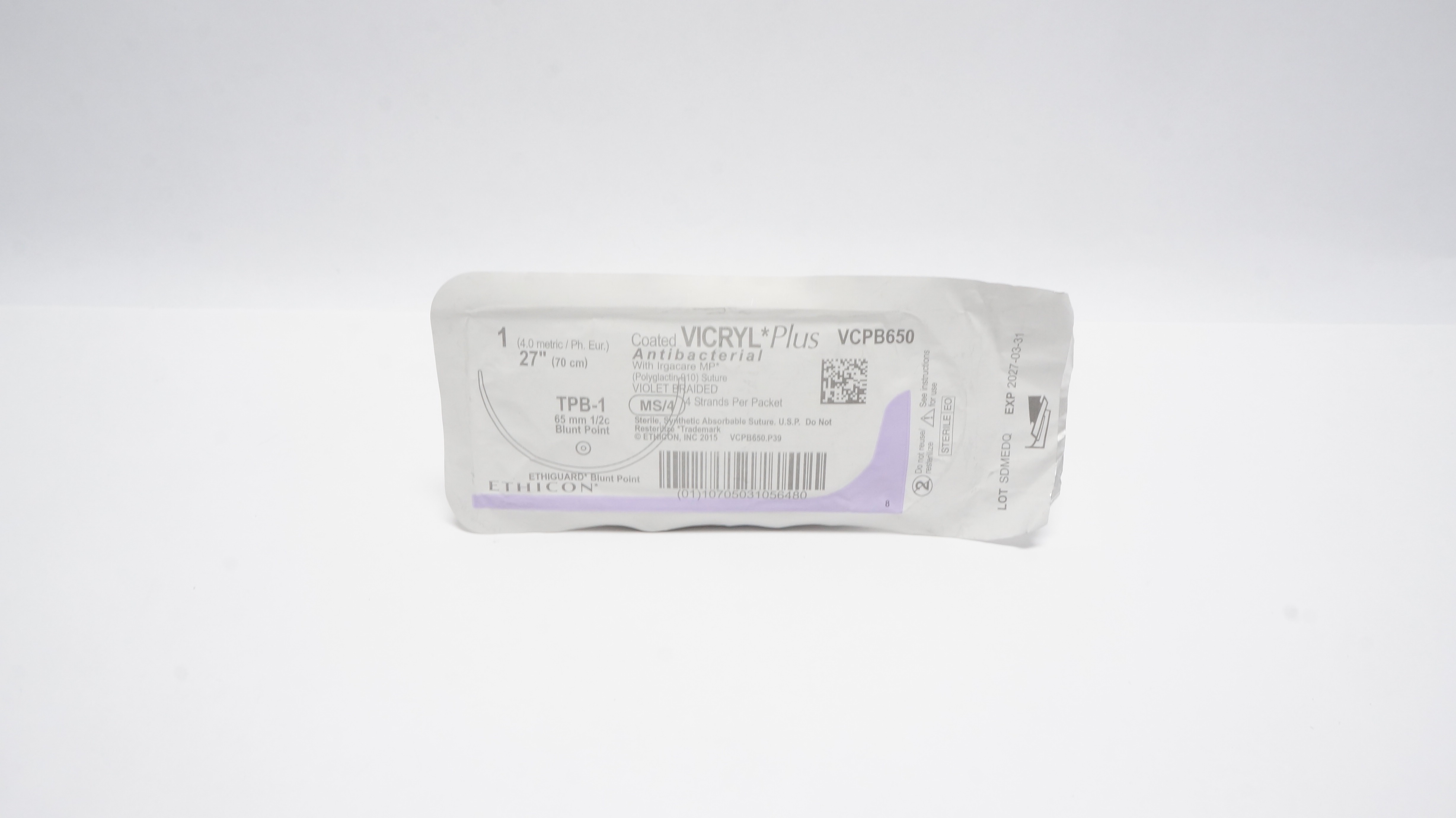 Ethicon VCPB650 1 Coated VICRYL Plus TPB-1 65mm 1/2c Blunt Point 27 inch