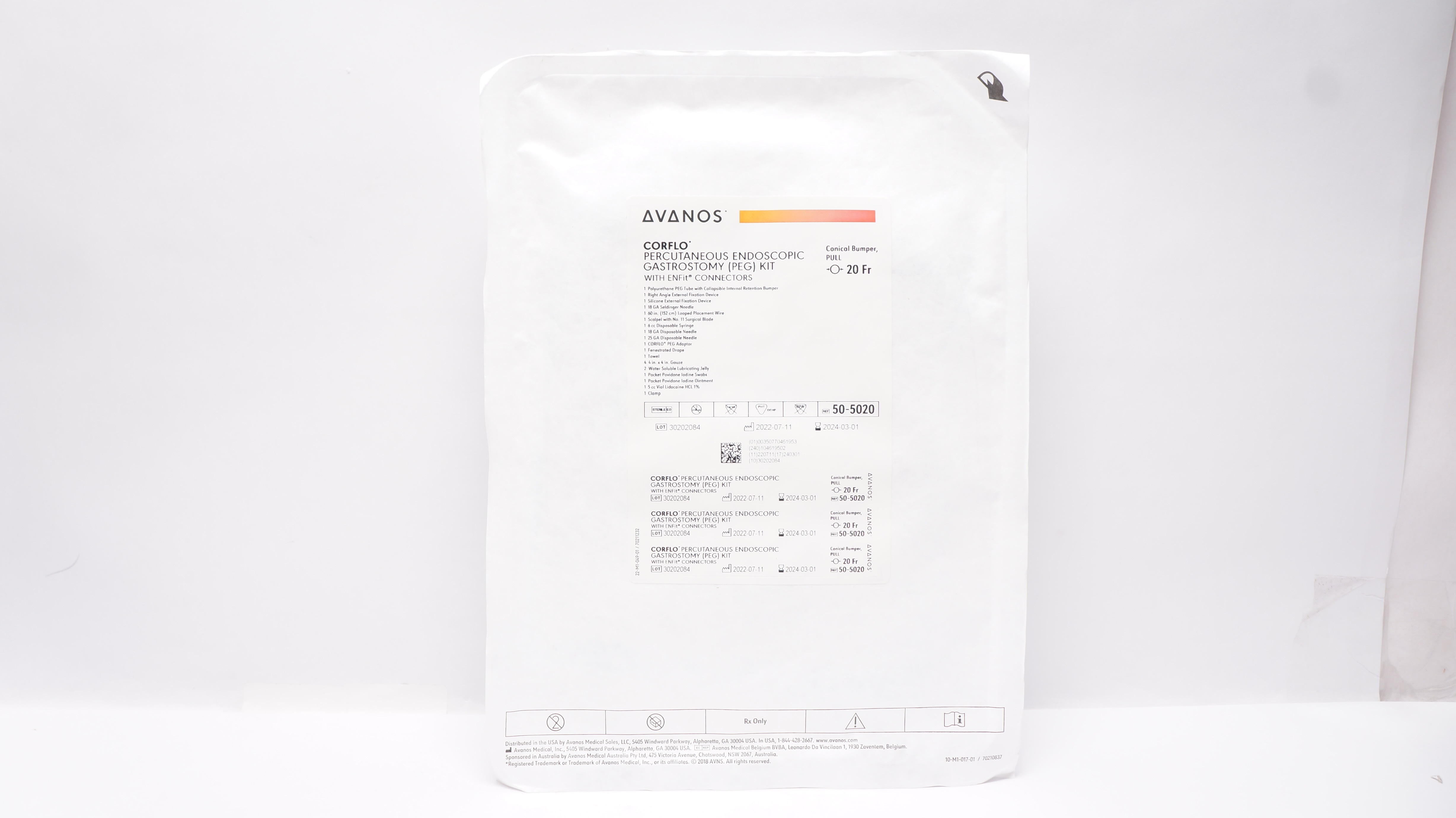 Halyard 50-5020 Corflo Percutaneous Endoscopic Gastrostomy Kit 20Fr