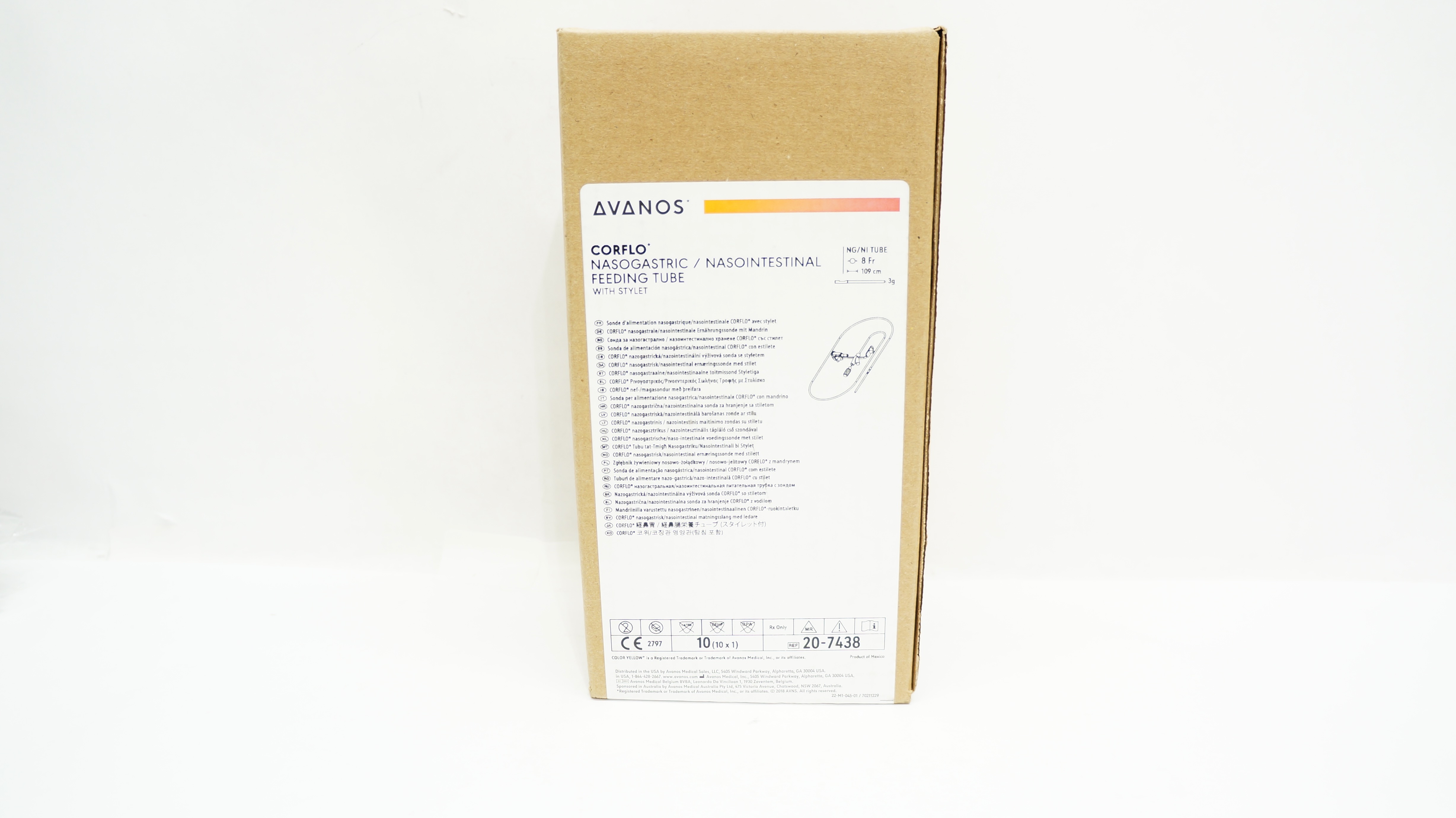 Avanos 20-7438 CORFLO Nasogastric/Nasointestinal Feeding Tube 8Frx109cm-Box of10