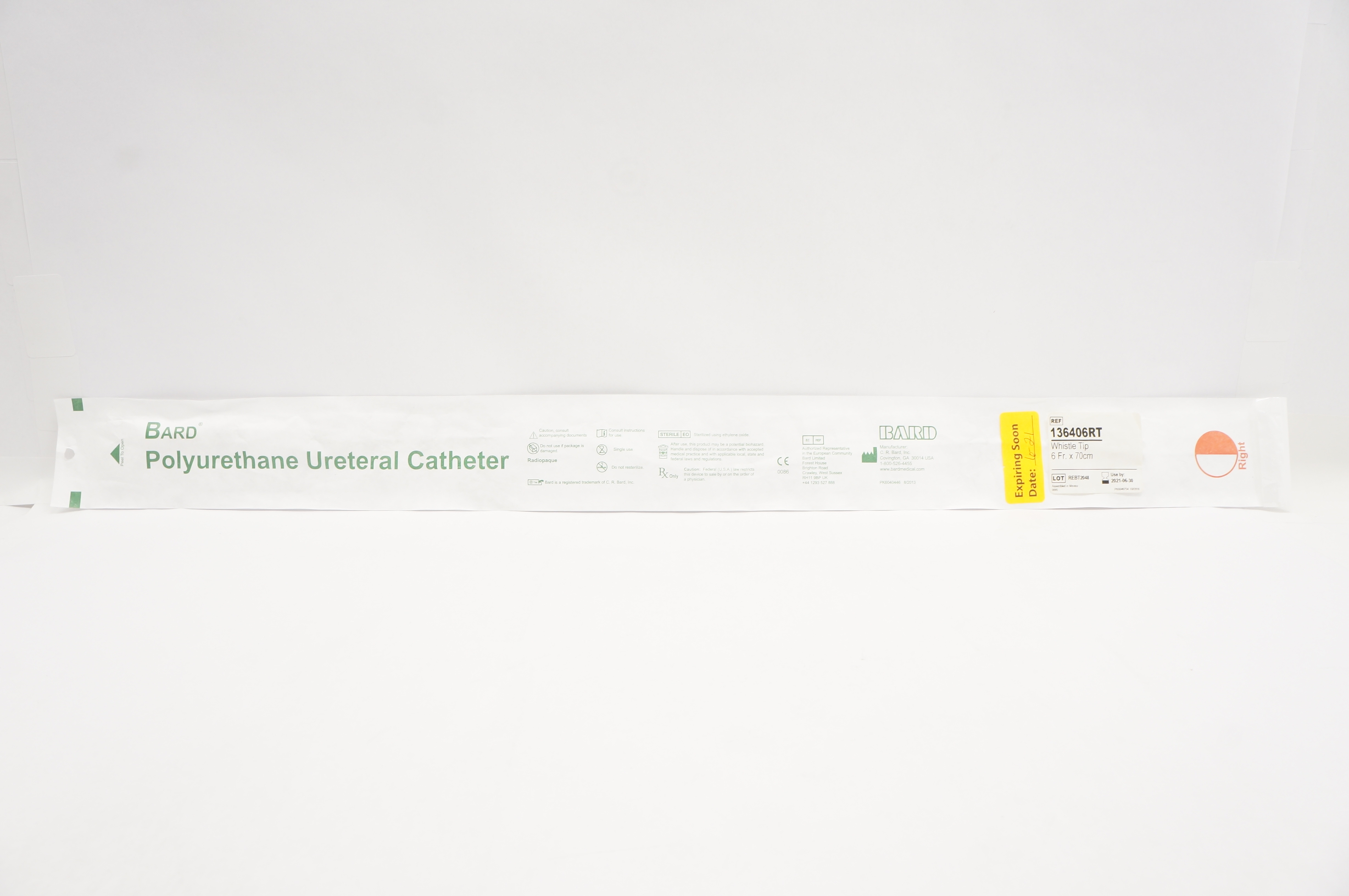Bard 136406RT Polyurethane Ureteral Cath. Whistle Tip Right 6Fr x 70cm (x)