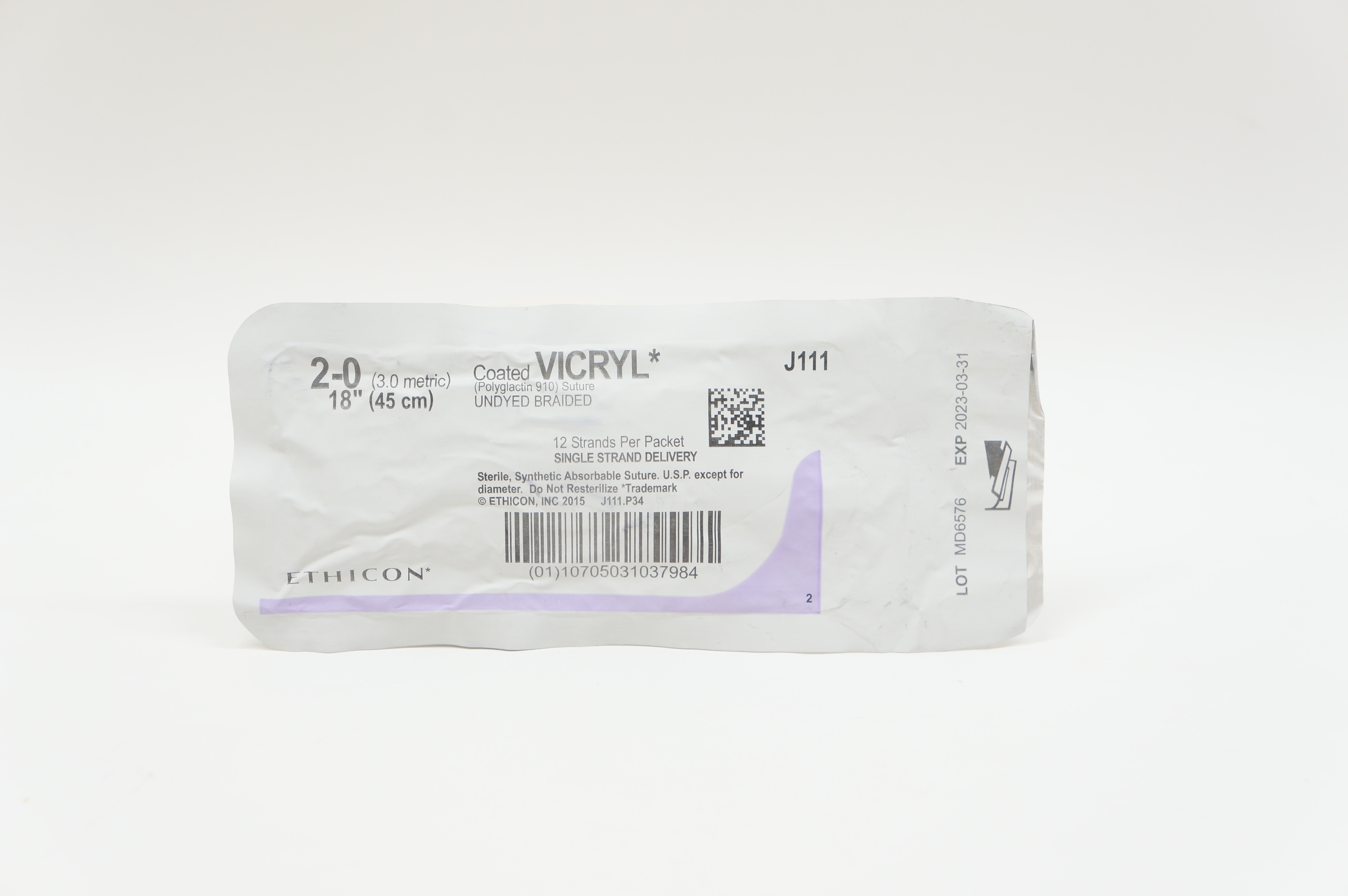 Ethicon J111 2-0 VICRYL, Undyed Braided, 18inch
