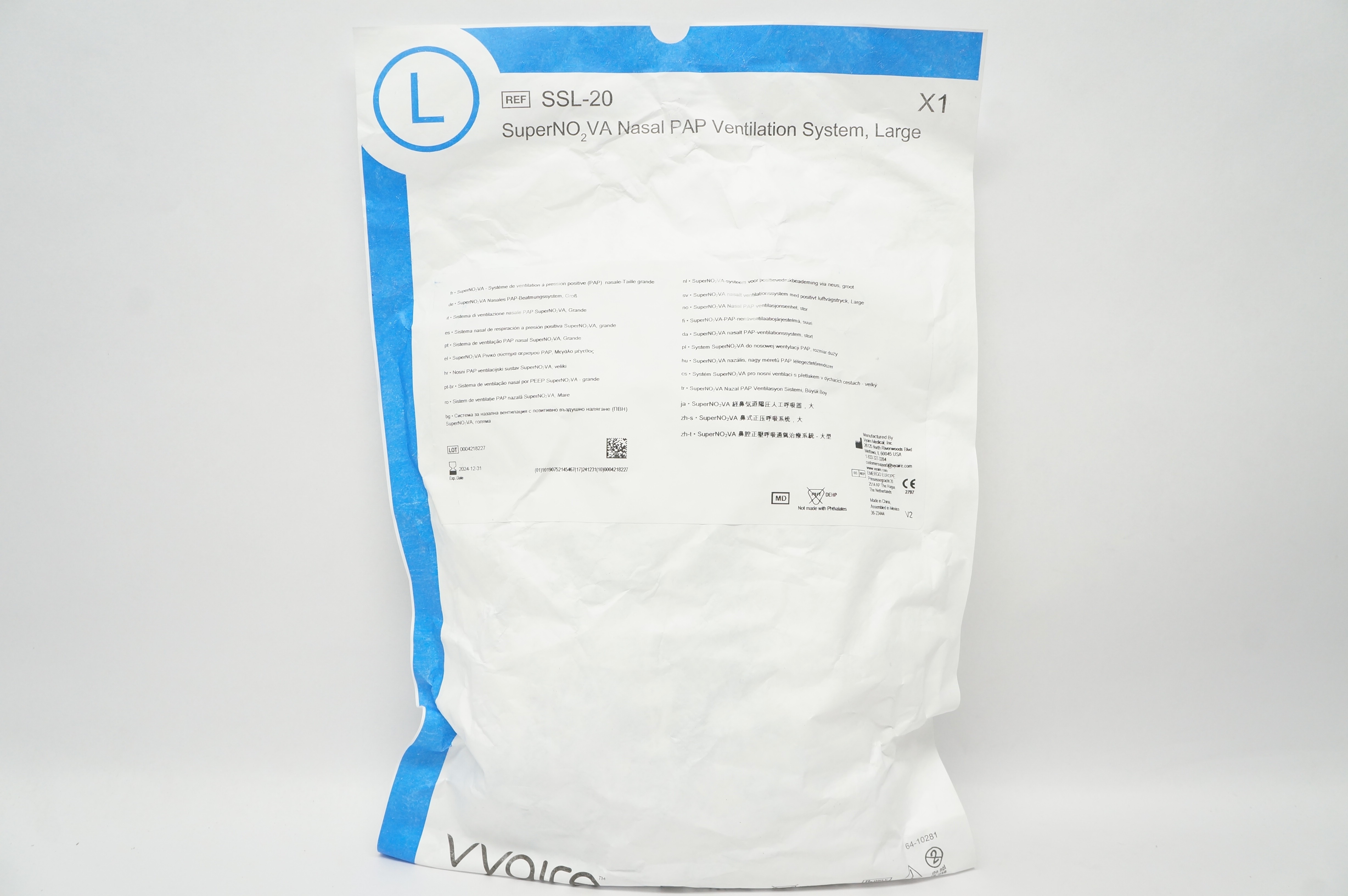 Vyaire SSL-20 SuperNO2VA Nasal PAP Ventilation System, Large