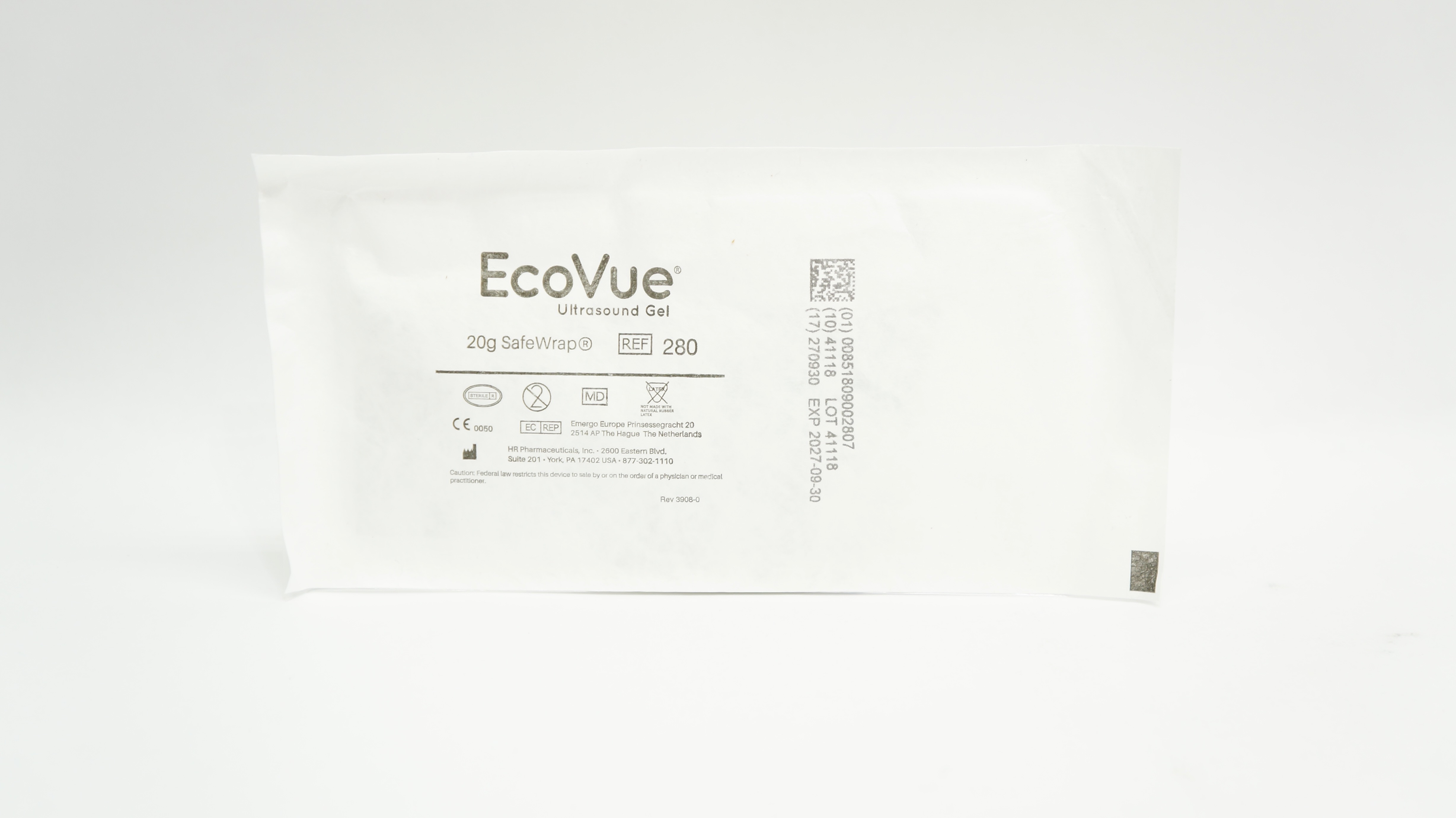 HR Pharmaceuticals 280 EcoVue Ultrasound Gel 20g Sterile SafeWrap