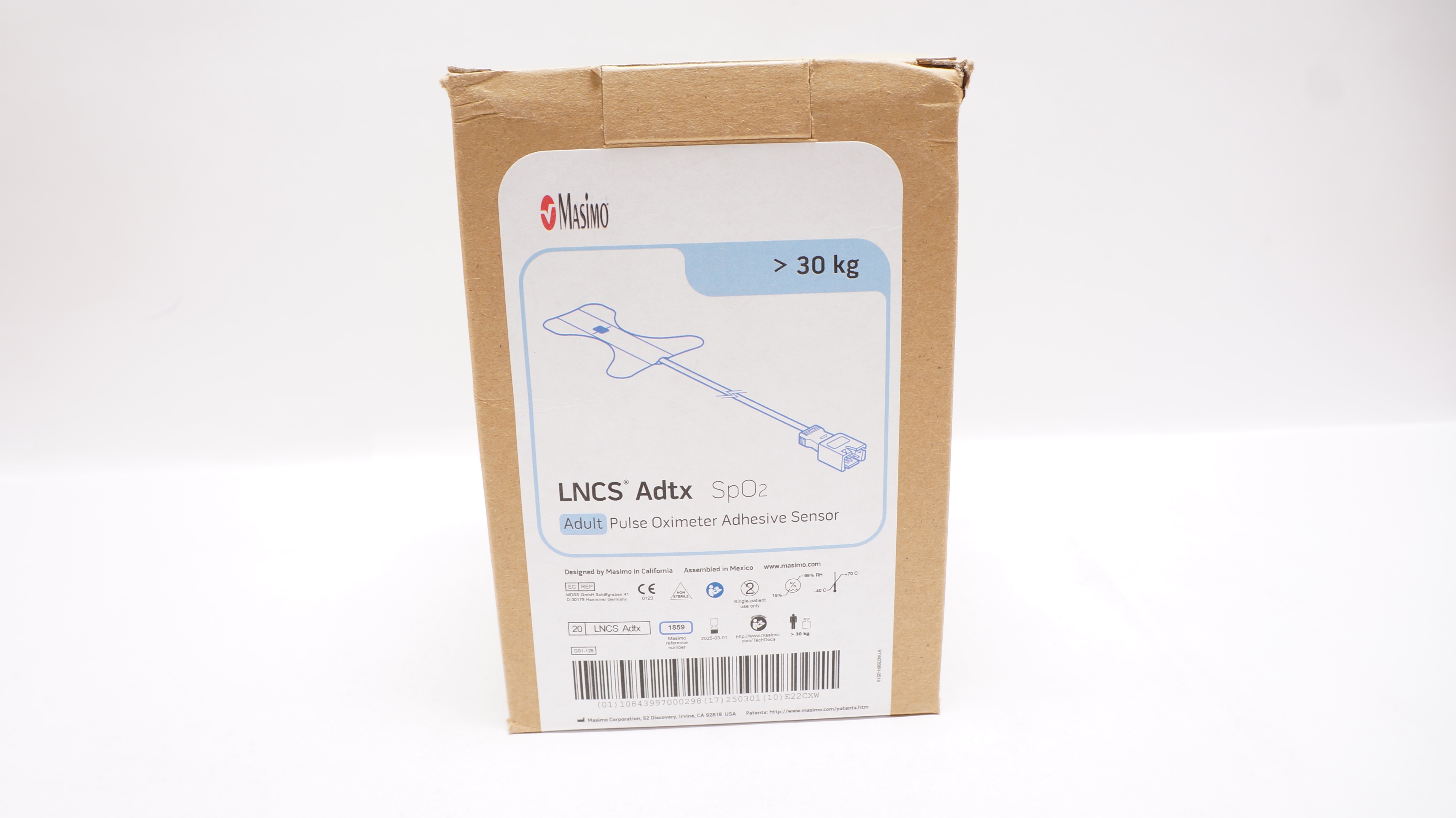 Masimo 1859 LNCS Adtx SpO2 Adult Pulse Oximeter Adhesive Sensor - Box of 20