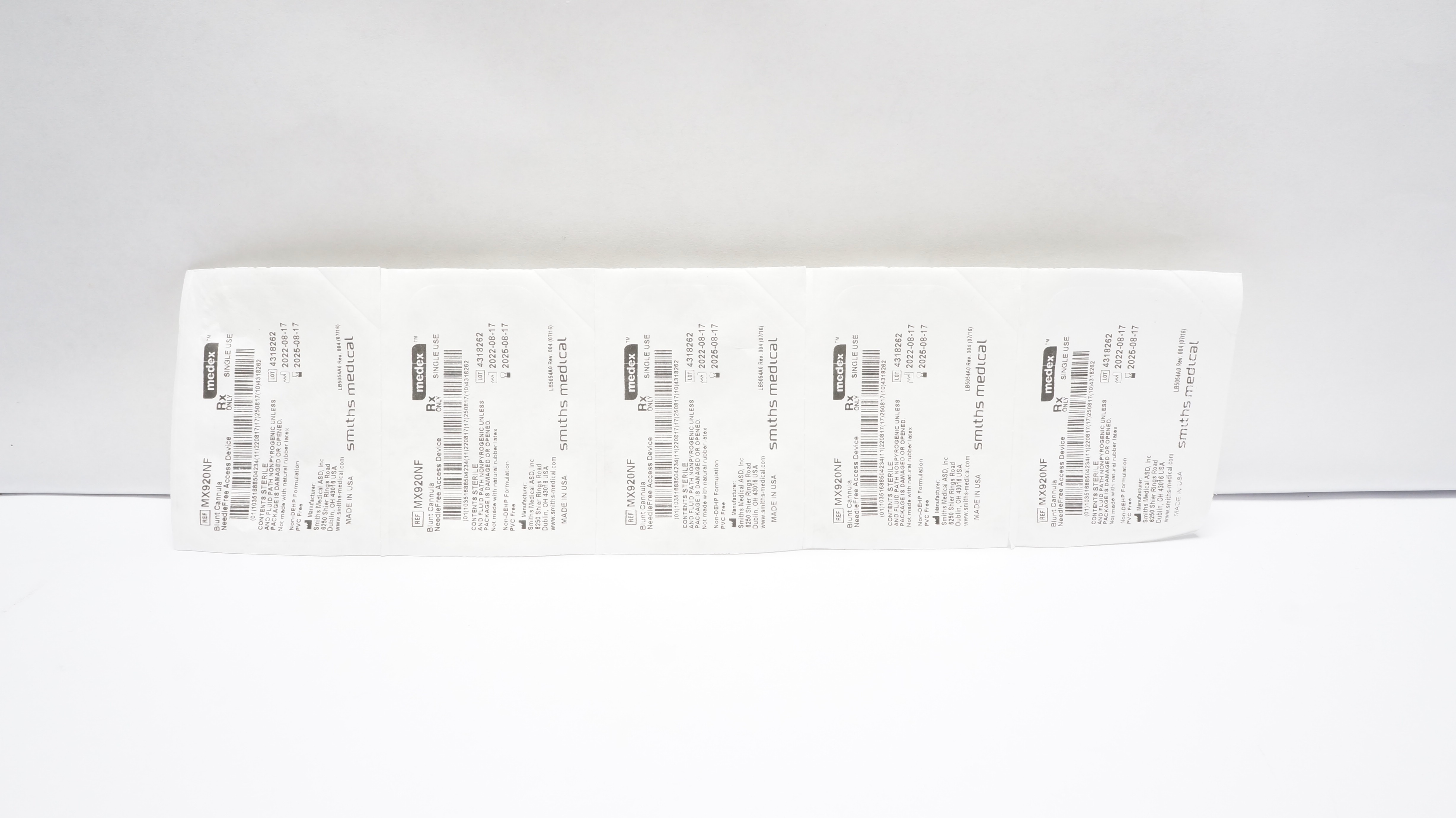 Smiths Medical MX920NF Medex Blunt Cannula Ndle-Free Access Device (x) - Lot of 5