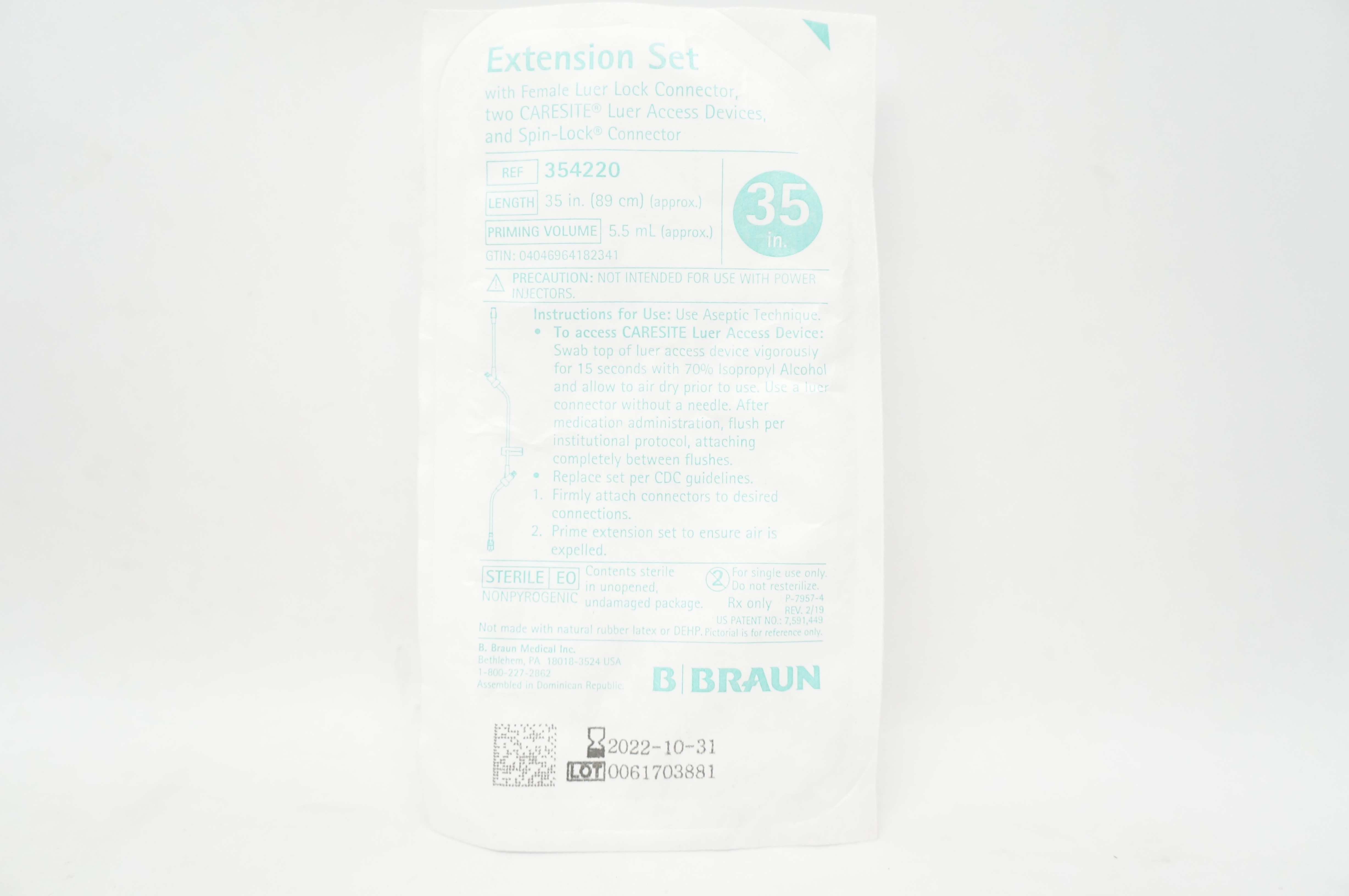 Braun 354220 Extension Set with Female Luer Lock Connector 35inch 5.5mL (x)