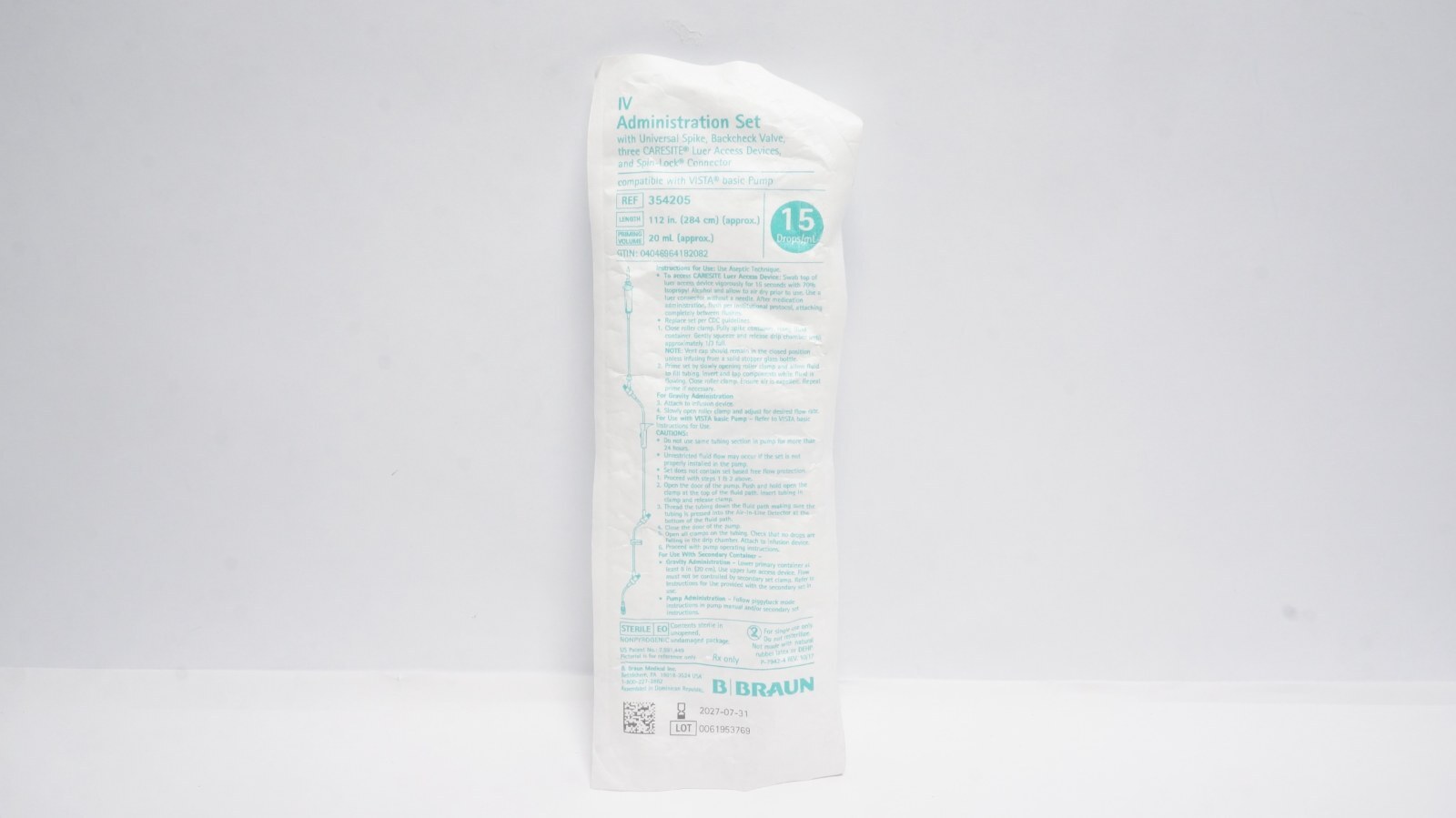 B. Braun 354205 IV Administration Set 15 Drops/mL 112 in.