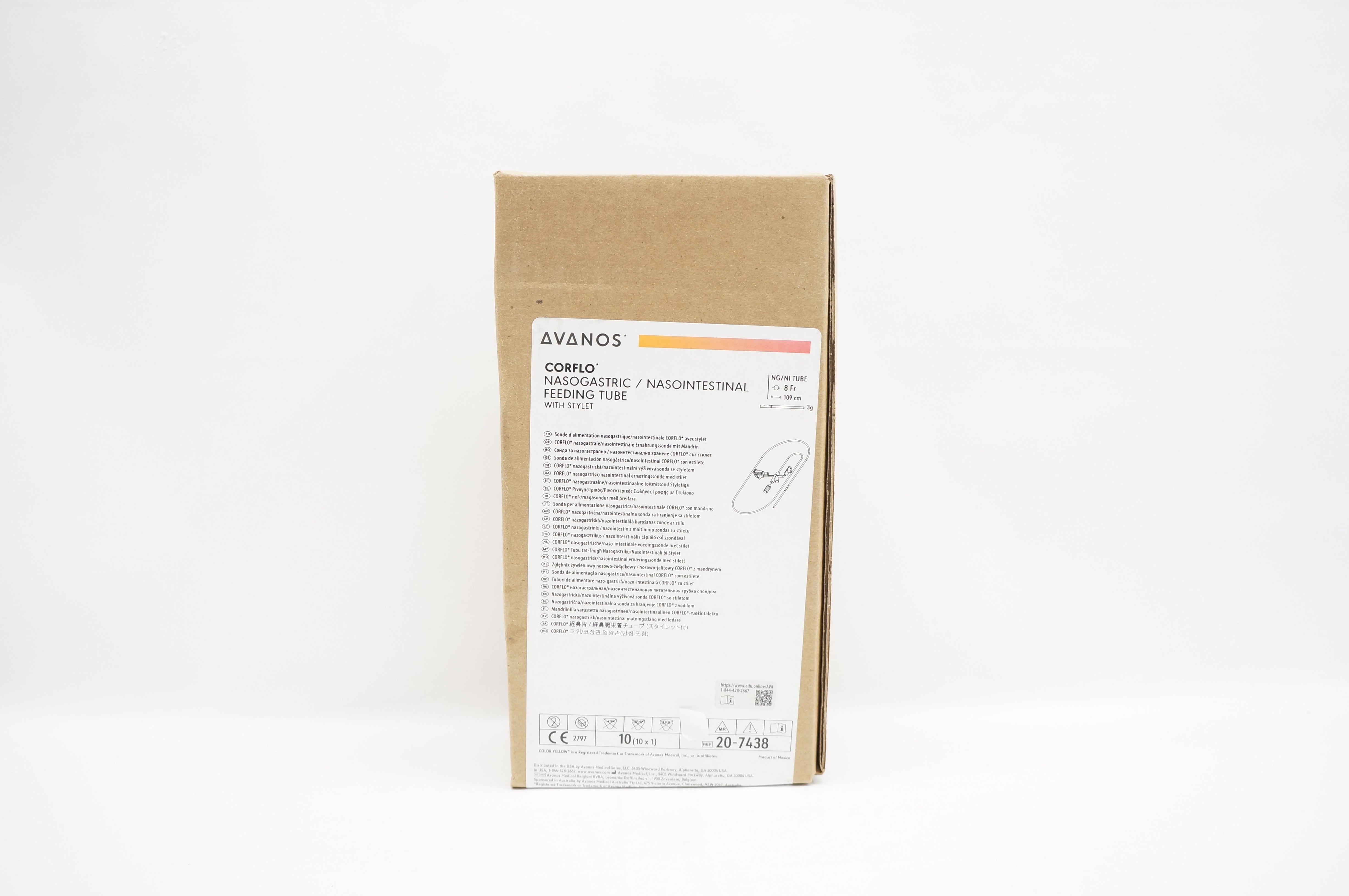 Avanos 20-7438 CORFLO Nasogastric/Nasointestinal Feeding Tube 8Frx109cm-Box of10