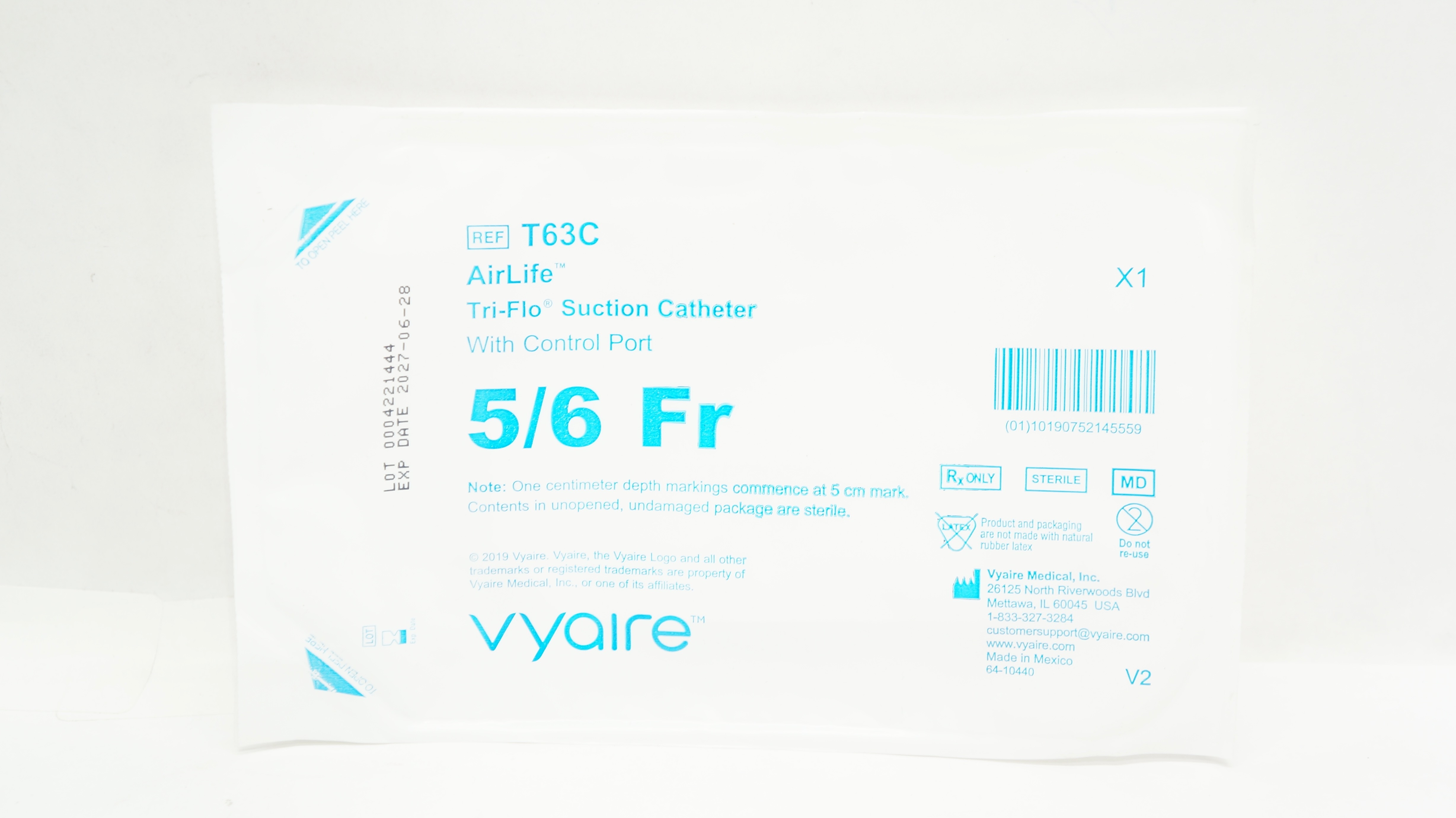 Vyaire T63C AirLife Tri-Flo Suction Cath. w/Control Port, 5/6Fr