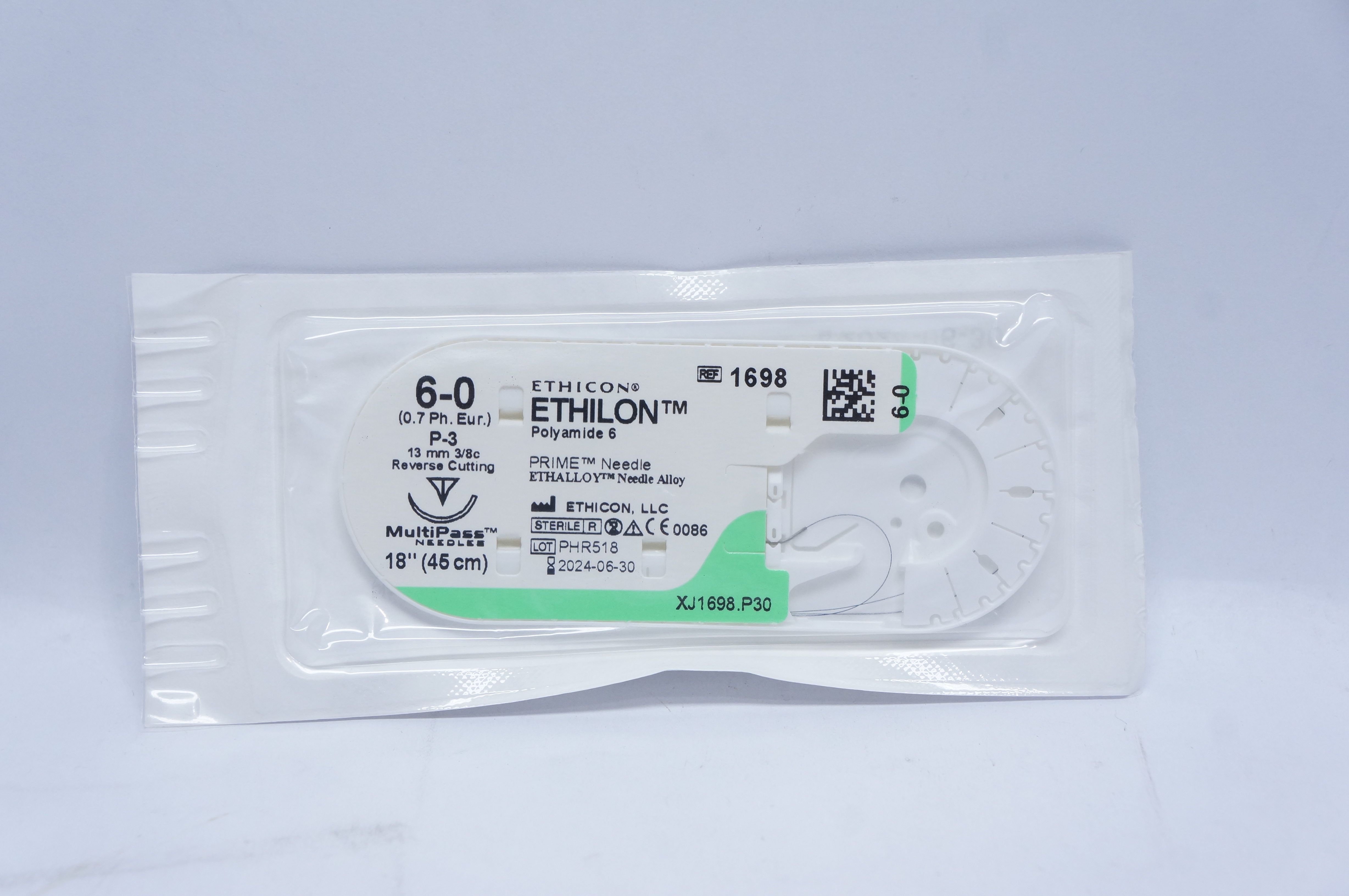 Ethicon 1698 6-0 ETHILON, P-3, 13mm 3/8c Reverse Cutting, 18inch