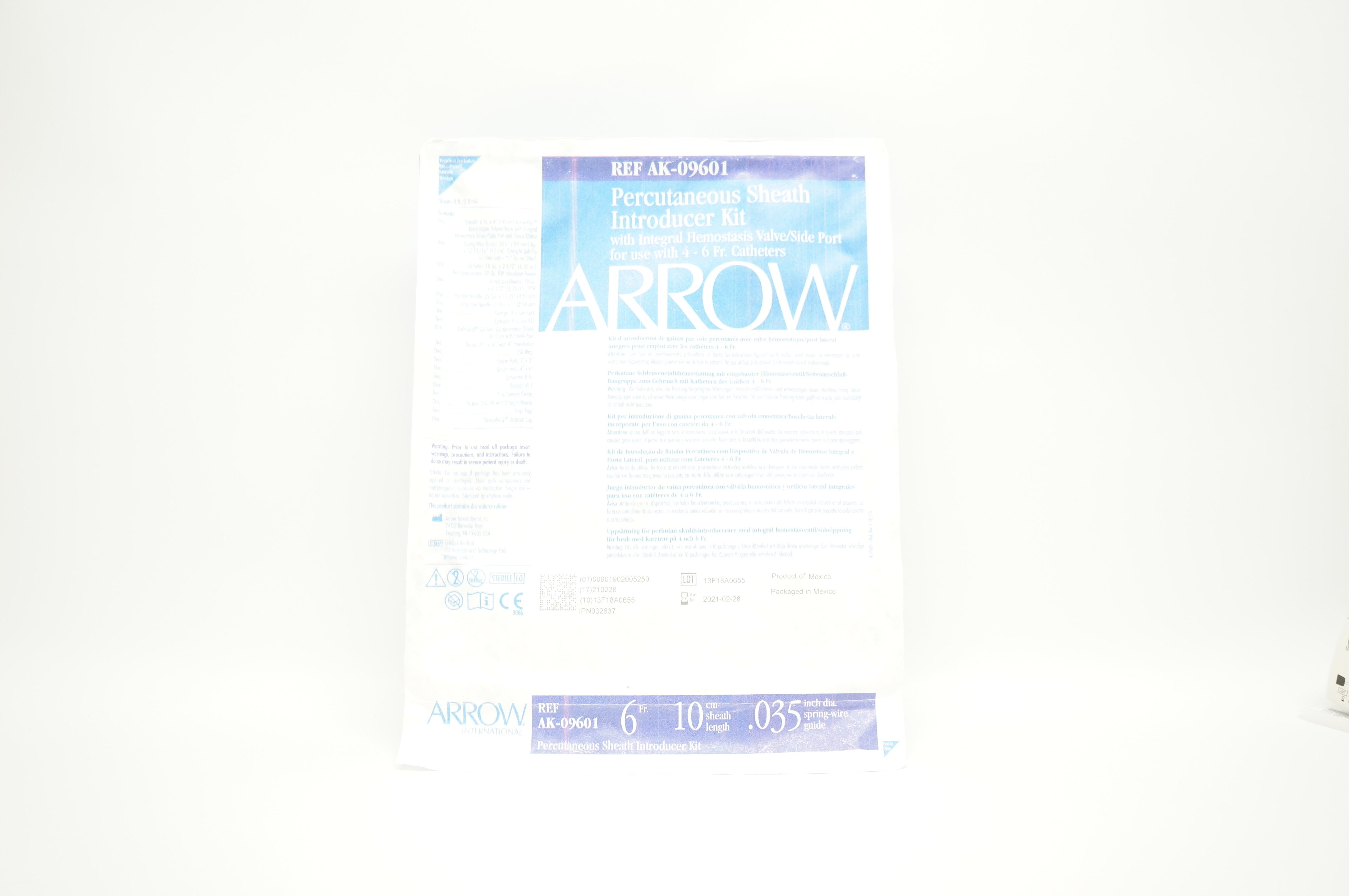 Arrow AK-09601 Percutaneous Sheath Introducer Kit 6FR x 10cm x .035inch (x)