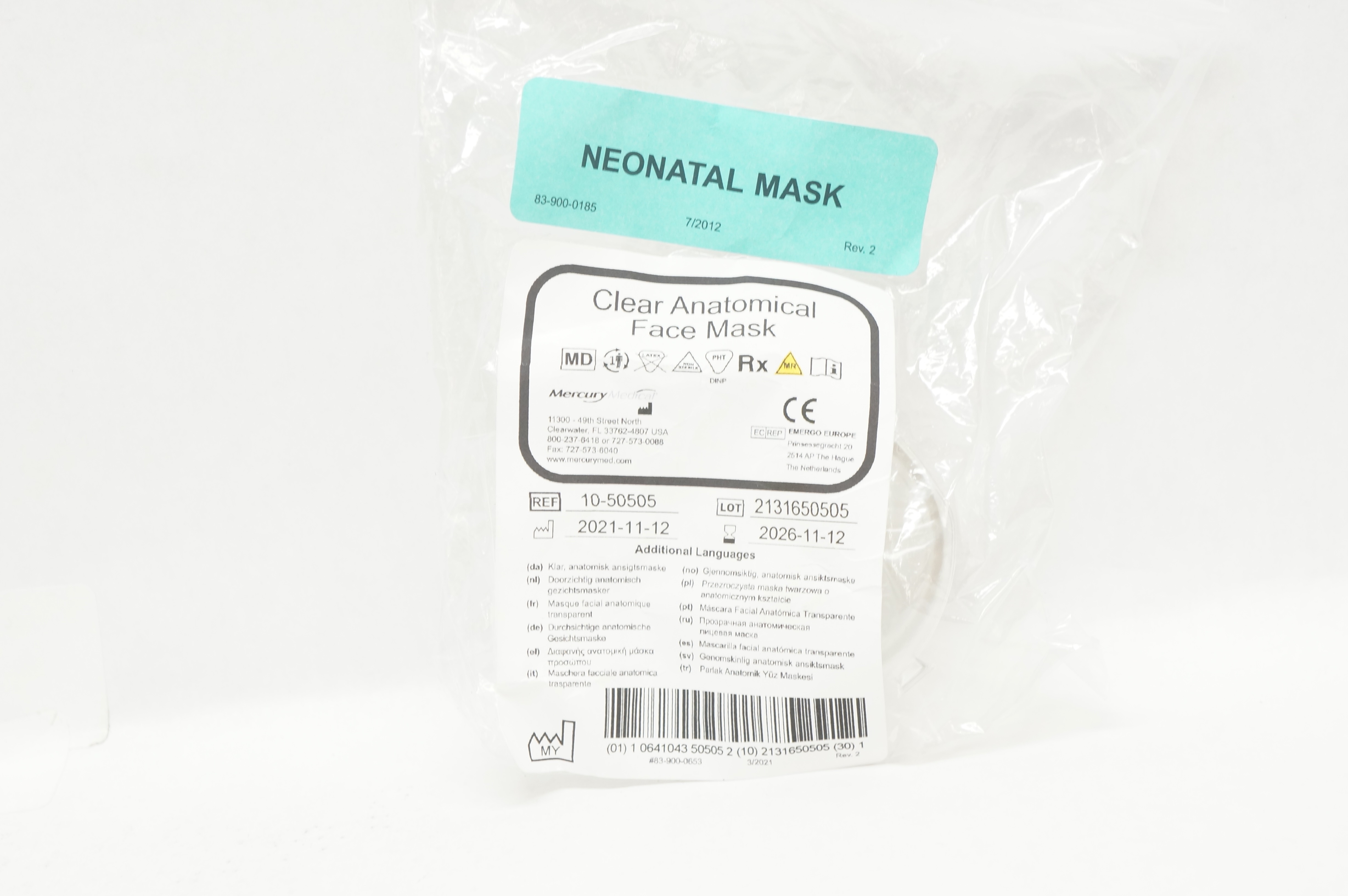 Mercury Medical 10-50505 Clear Anatomical Neonatal Face Mask