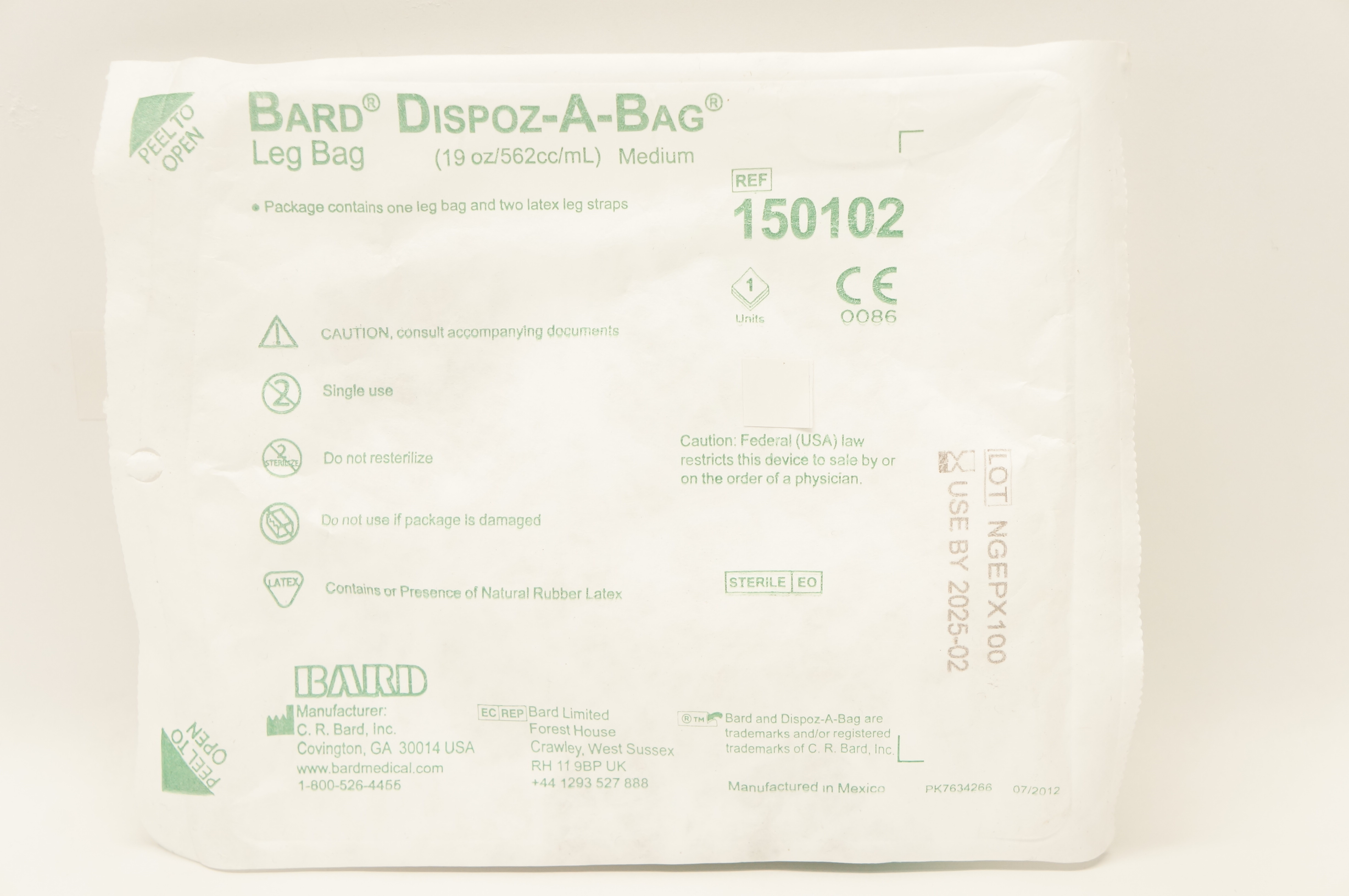 Bard 150102 Dispoz-A-Bag Leg Bag 19oz/562cc/mL Medium