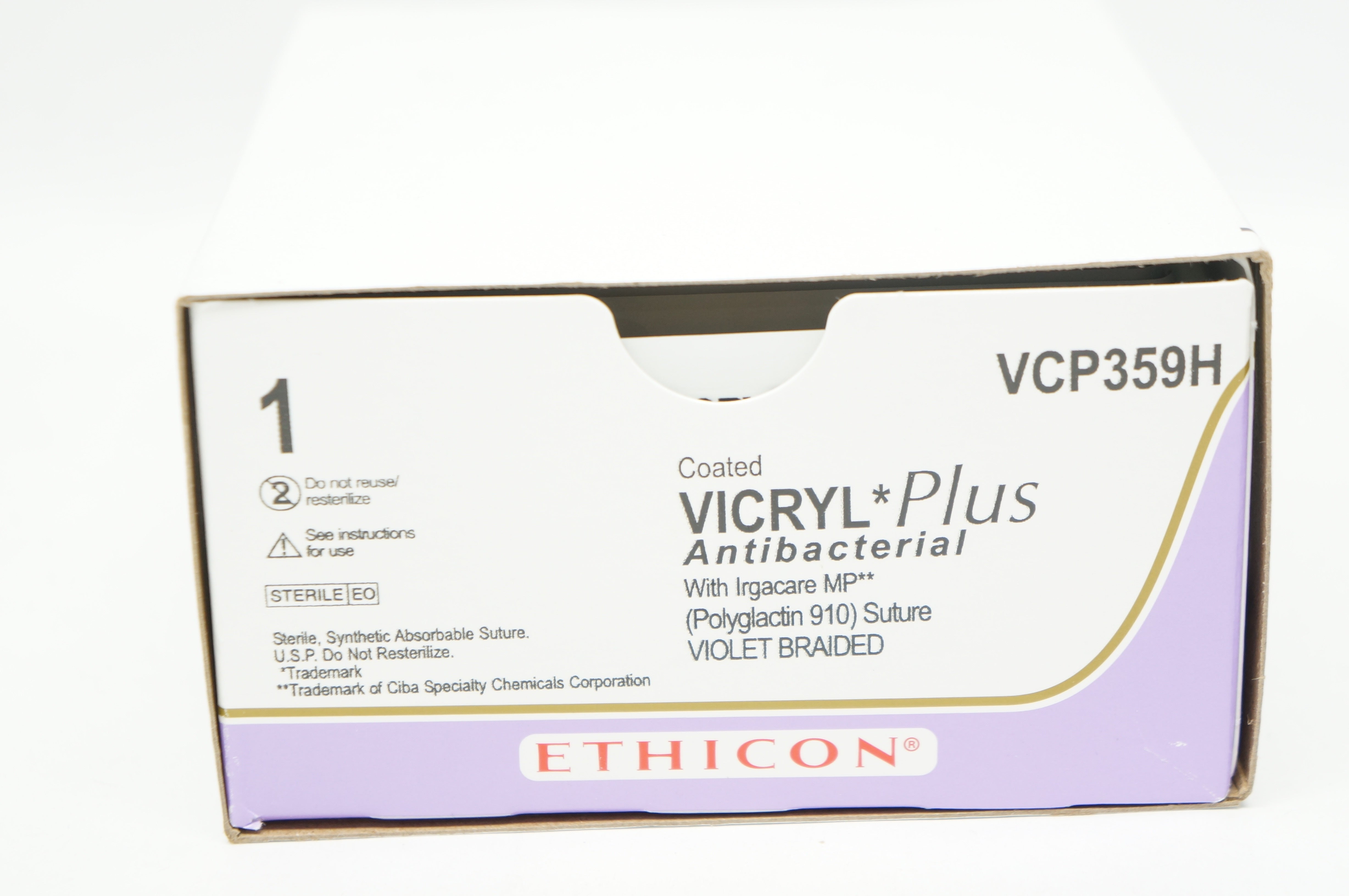 Ethicon VCP359H 1 Vicryl Plus, CT, 40mm 1/2c Taper, 36inch - Box of 36