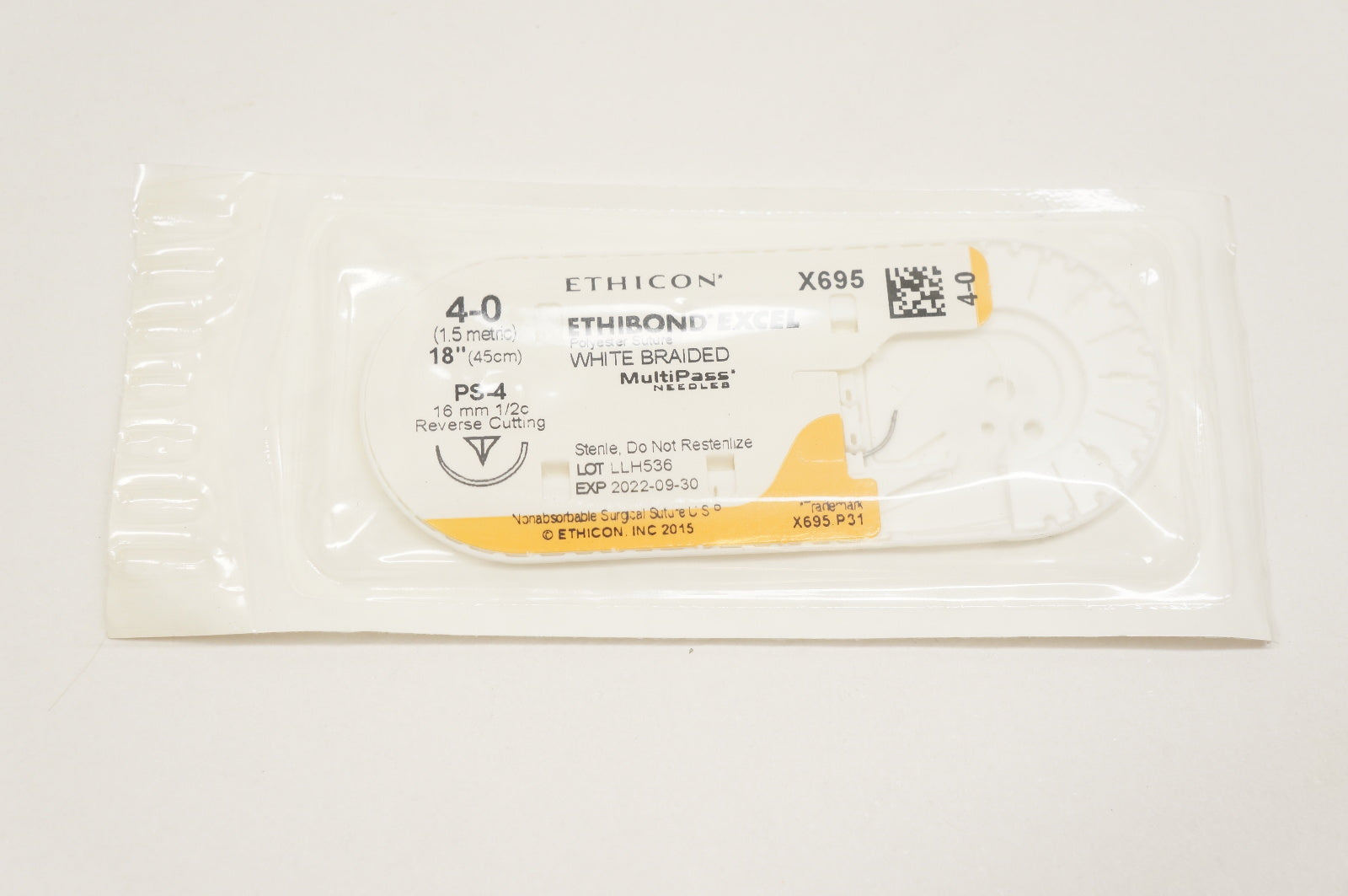 Ethicon X695 4-0 ETHIBOND EXCEL, PS-4, 16mm 1/2c Reverse Cutting, 18inch (x)
