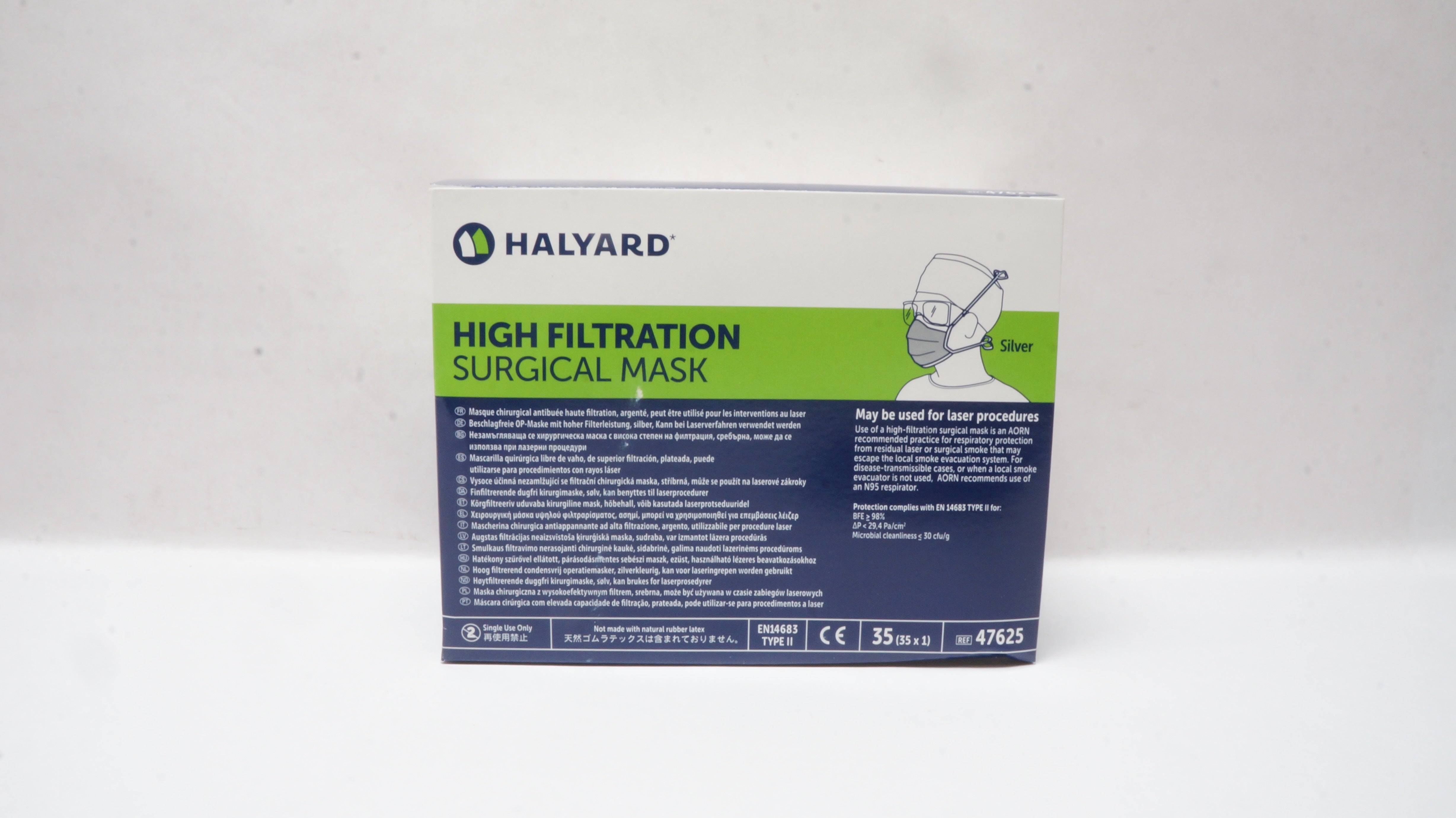 Halyard 47625 High Filtration Surgical Mask - Box of 35