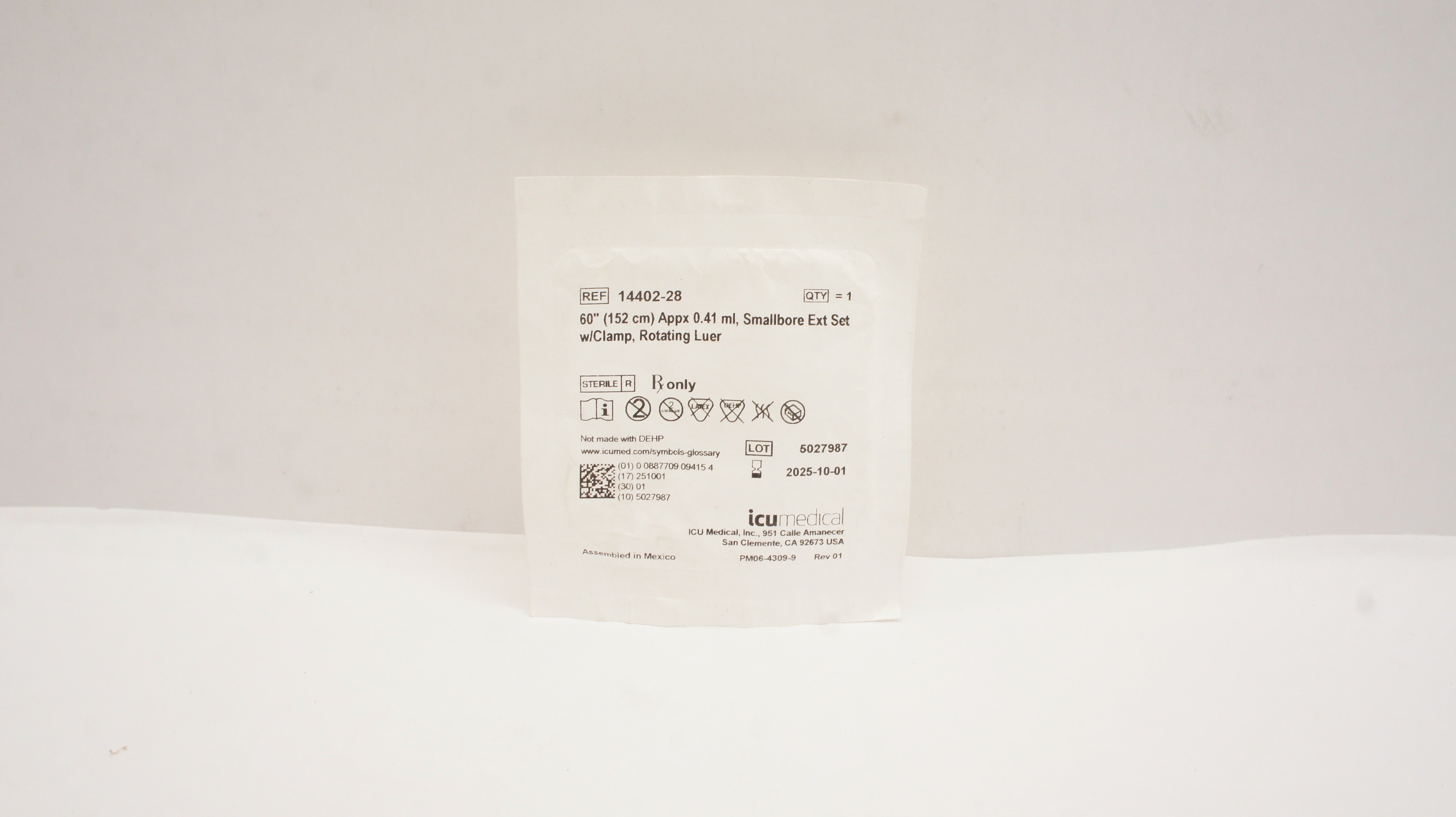 IcuMedical 14402-28 Smallbore Ext Set W/Clamp Rotating Luer 60inch Appx 0.41ml