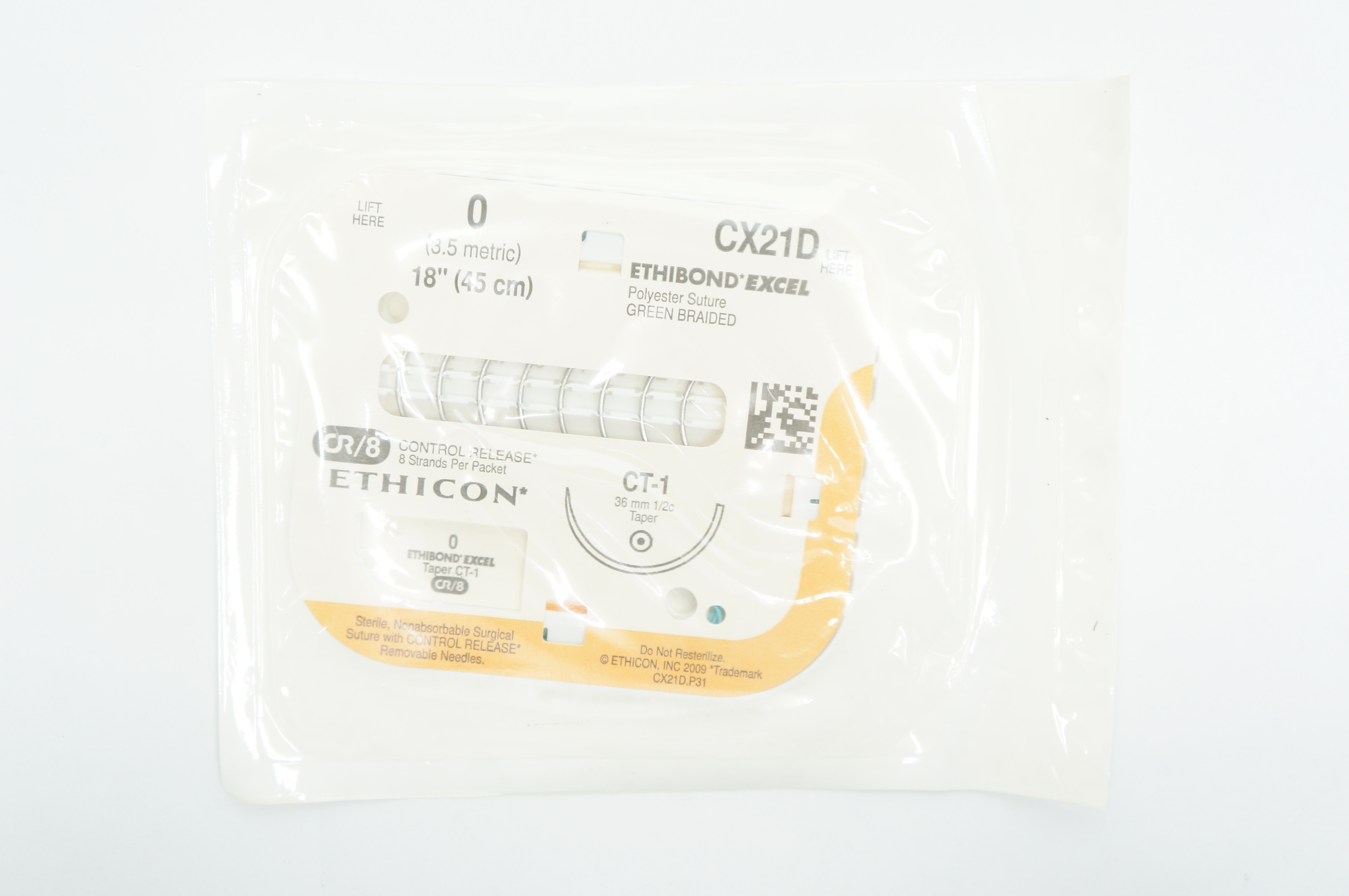 Ethicon CX21D Ethibond Excel 0 Stre CT-1 36mm 1/2c Taper CR/8 18 inch