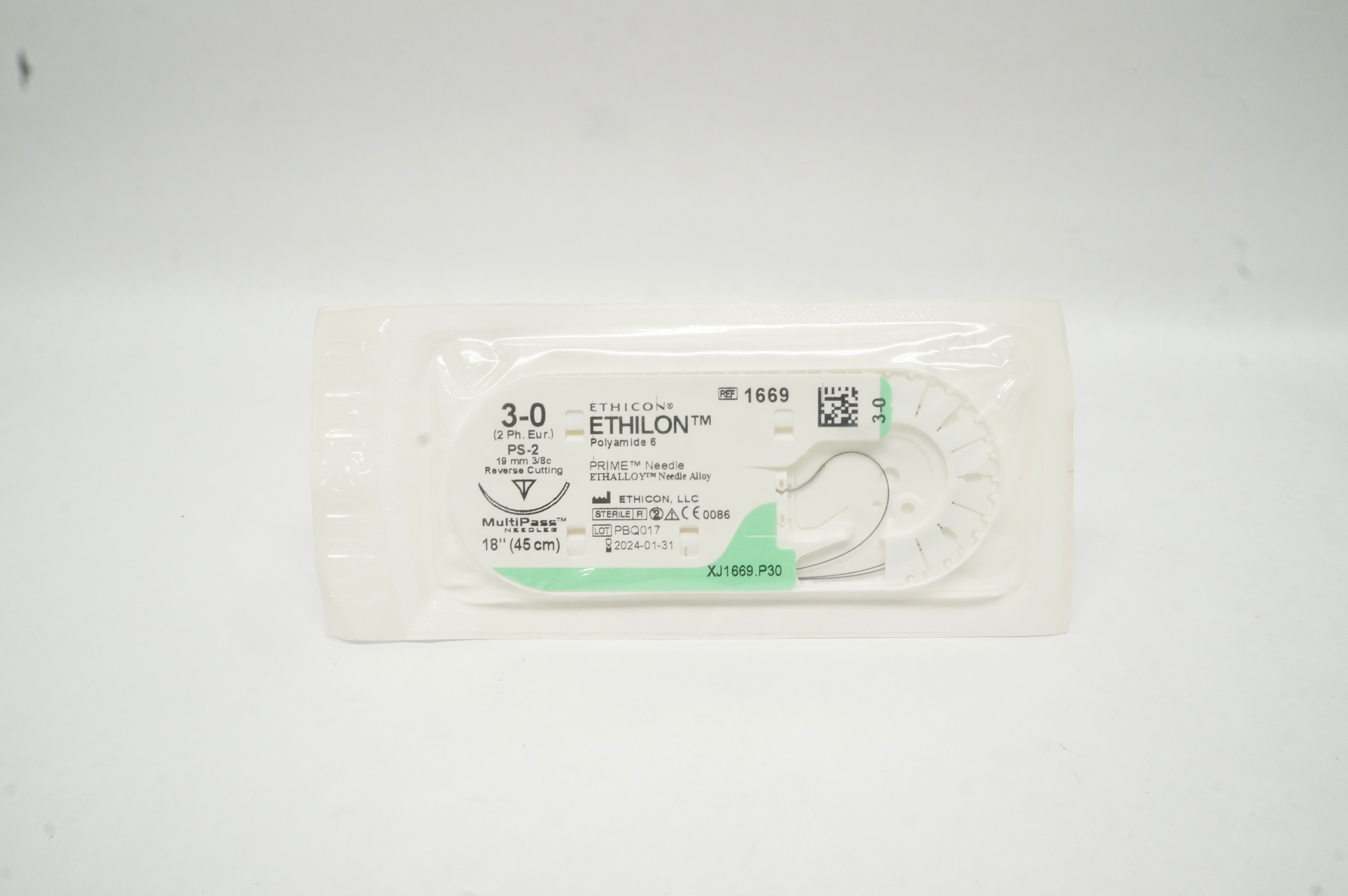 Ethicon 1669 3-0 ETHILON PS-2 19mm 3/8c Reverse Cutting 18inch