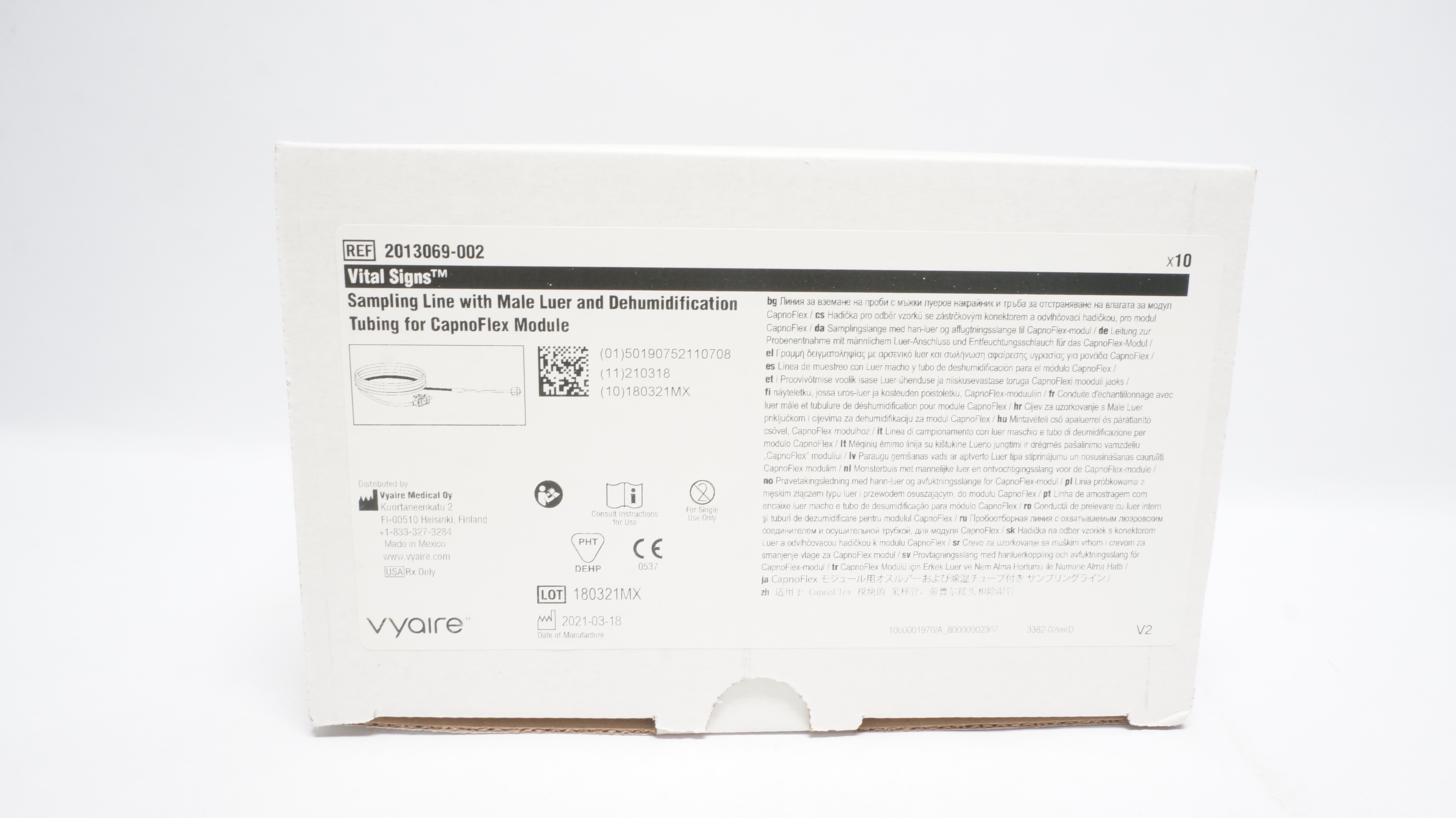 Vyaire 2013069-002 Vital Signs Sampling Line W/Male Luer - Box of 10