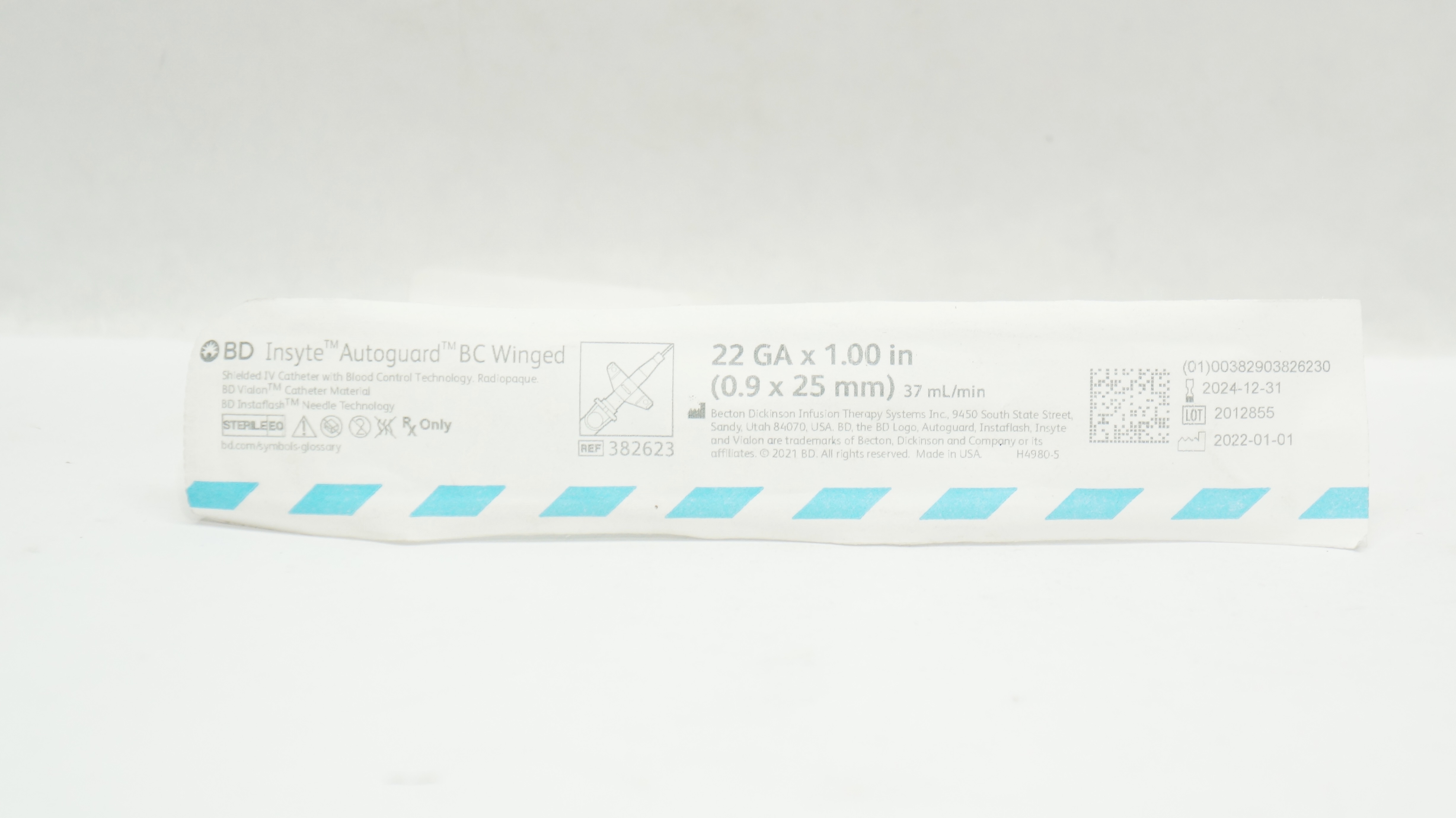 BD 382623 Insyte Autoguard BC Winged Shielded IV Cath. 22GA x 1inch 37mL/min