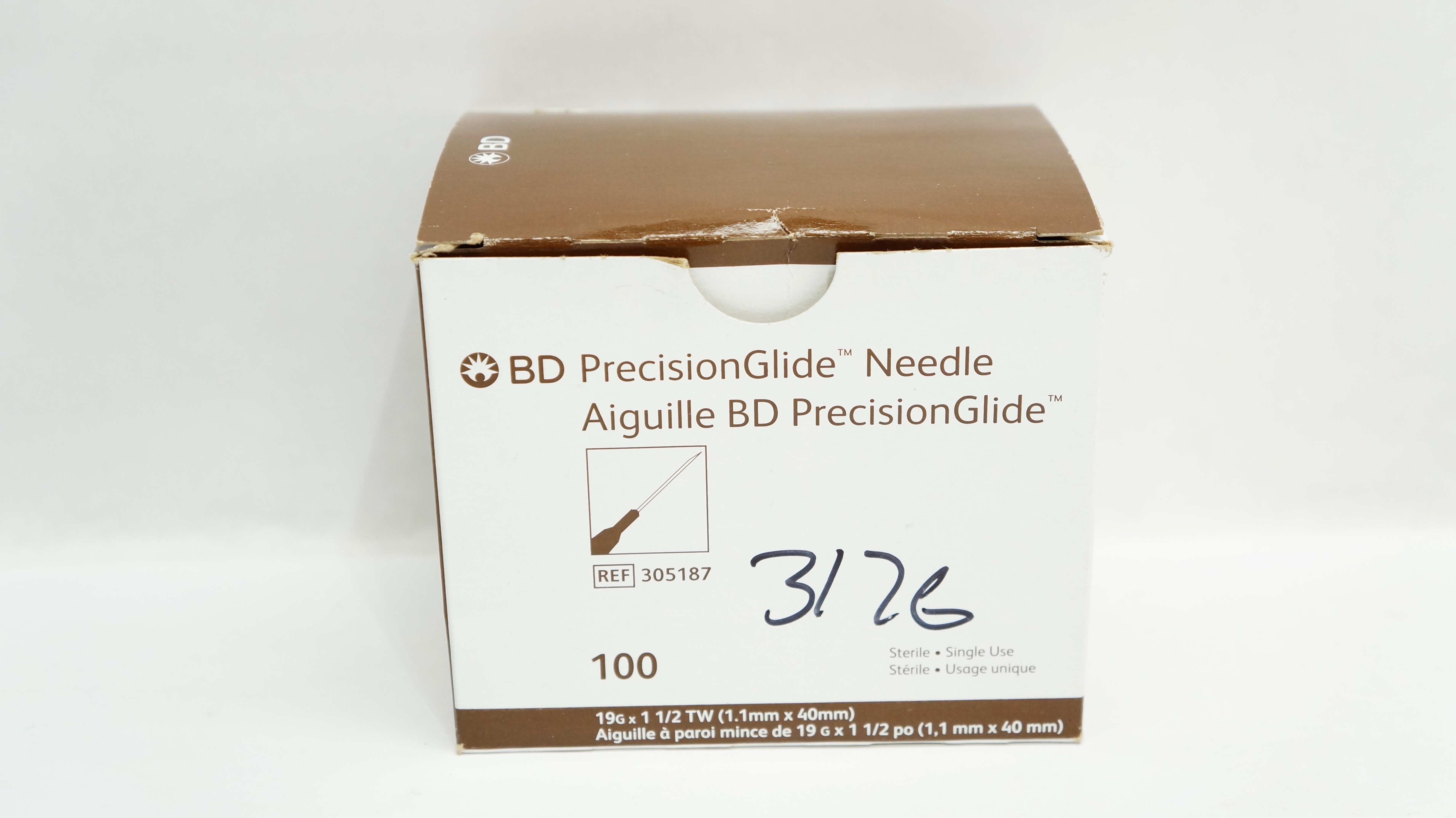 BD 305187 PrecisionGlide Ndle 19G x 1-1/2inch - Box of 100