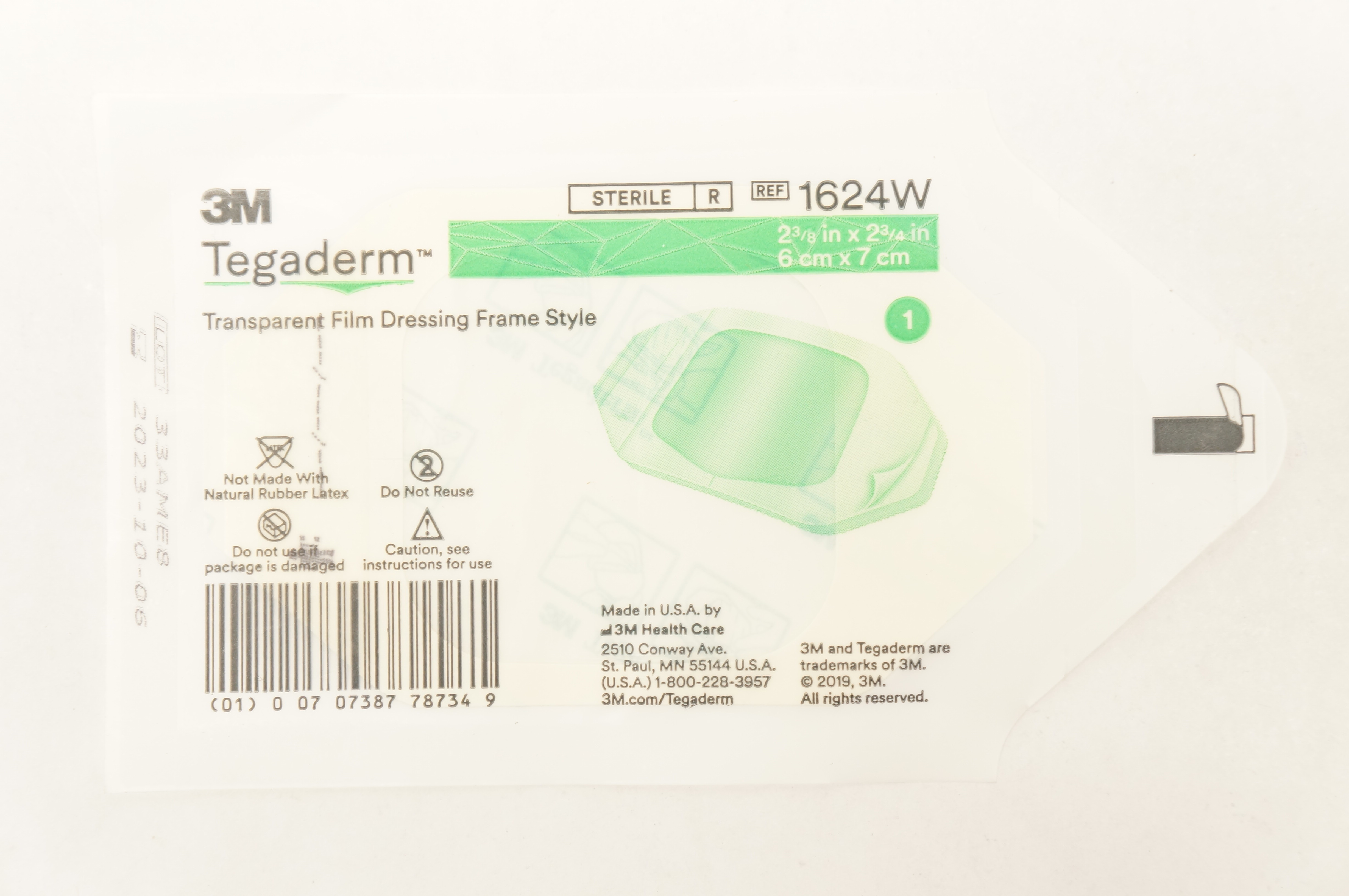 3M 1624W Tegaderm Transparent Film Dressing Frame Style 2-3/8 x 2-3/4 inch