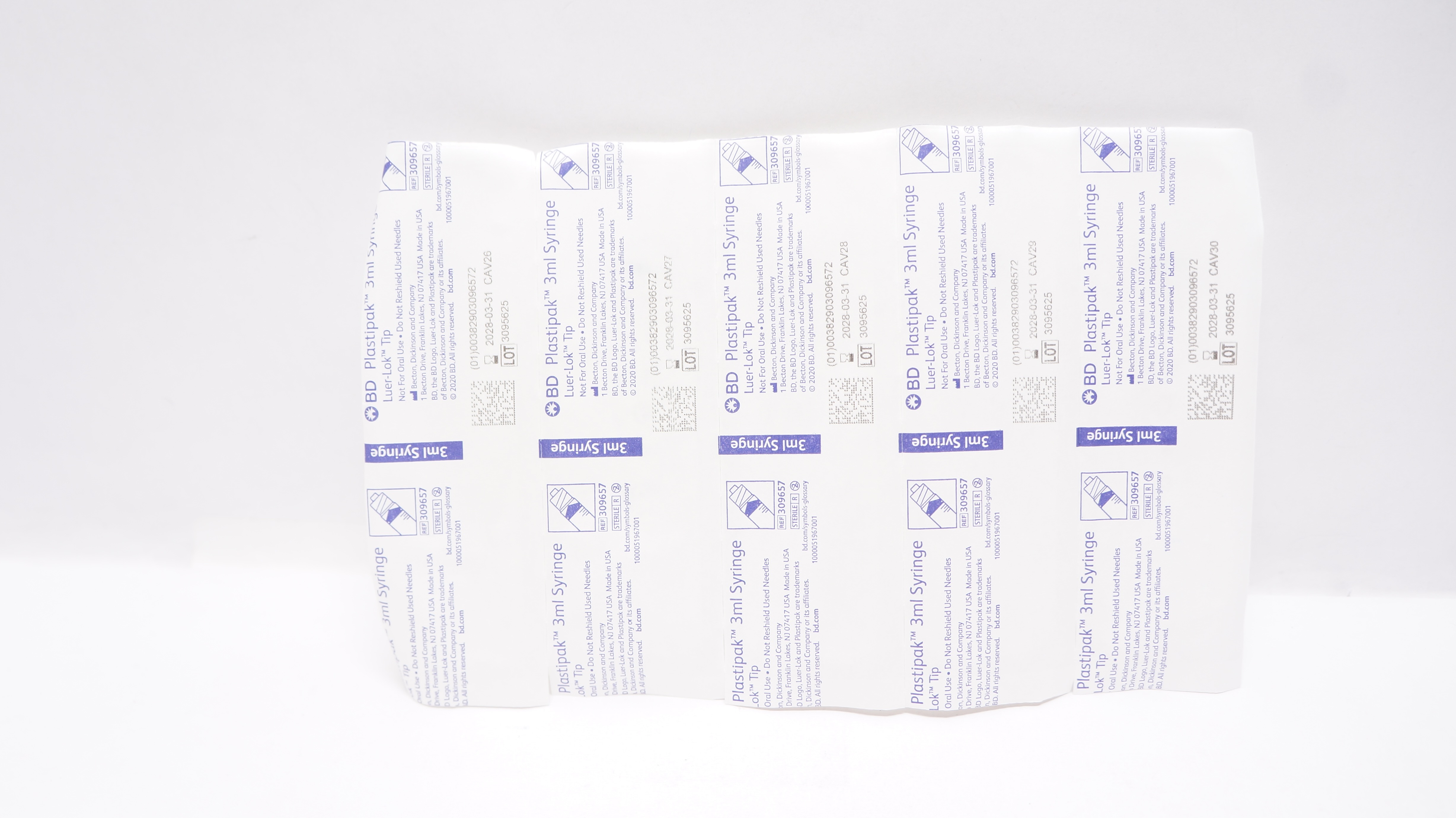 BD 309657 Plastipak Luer-Lok Tip Syringe 3mL - Lot of 5
