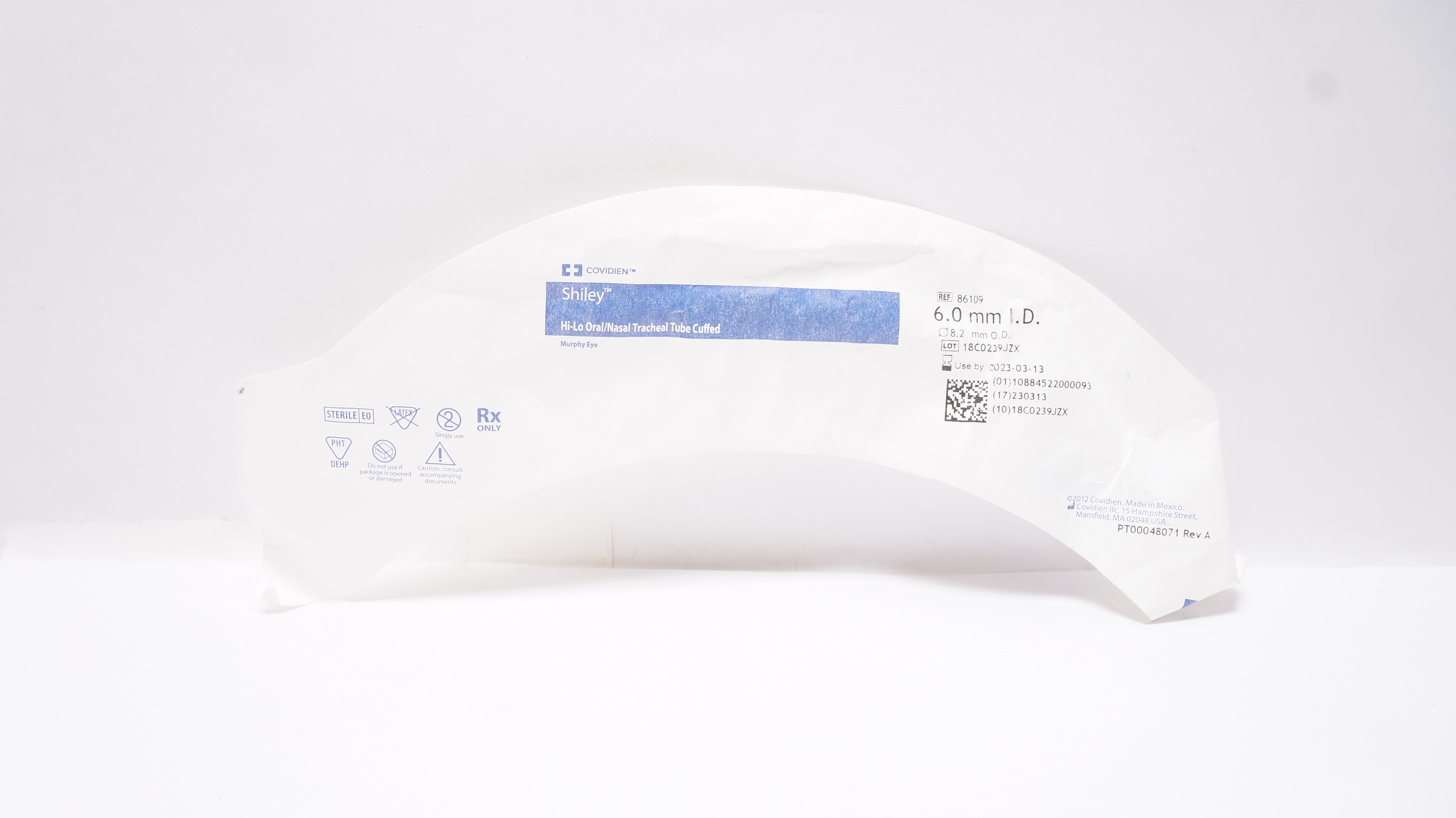 Covidien 86109 Shiley Hi-Lo Oral/Nasal Tracheal Tube Cuffed 6.0 ID x 8.2mm OD(x)