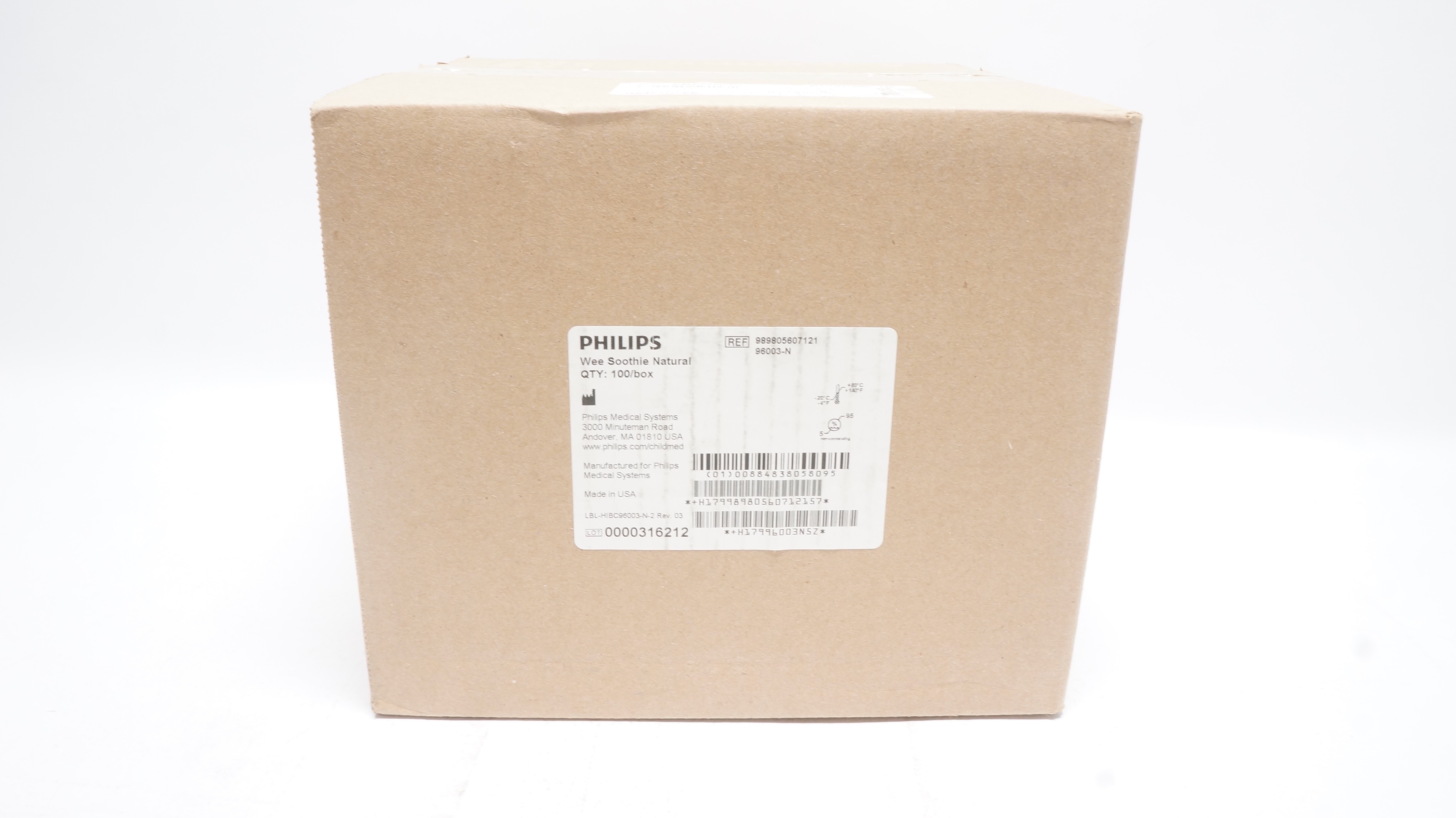 Philips 989805607121/96003-N Preemie Pacifier Wee Soothie Natural - Box of 100