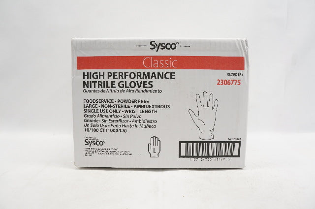 Sysco 2306775 High Performance Nitrile Gloves L - Case of 1000