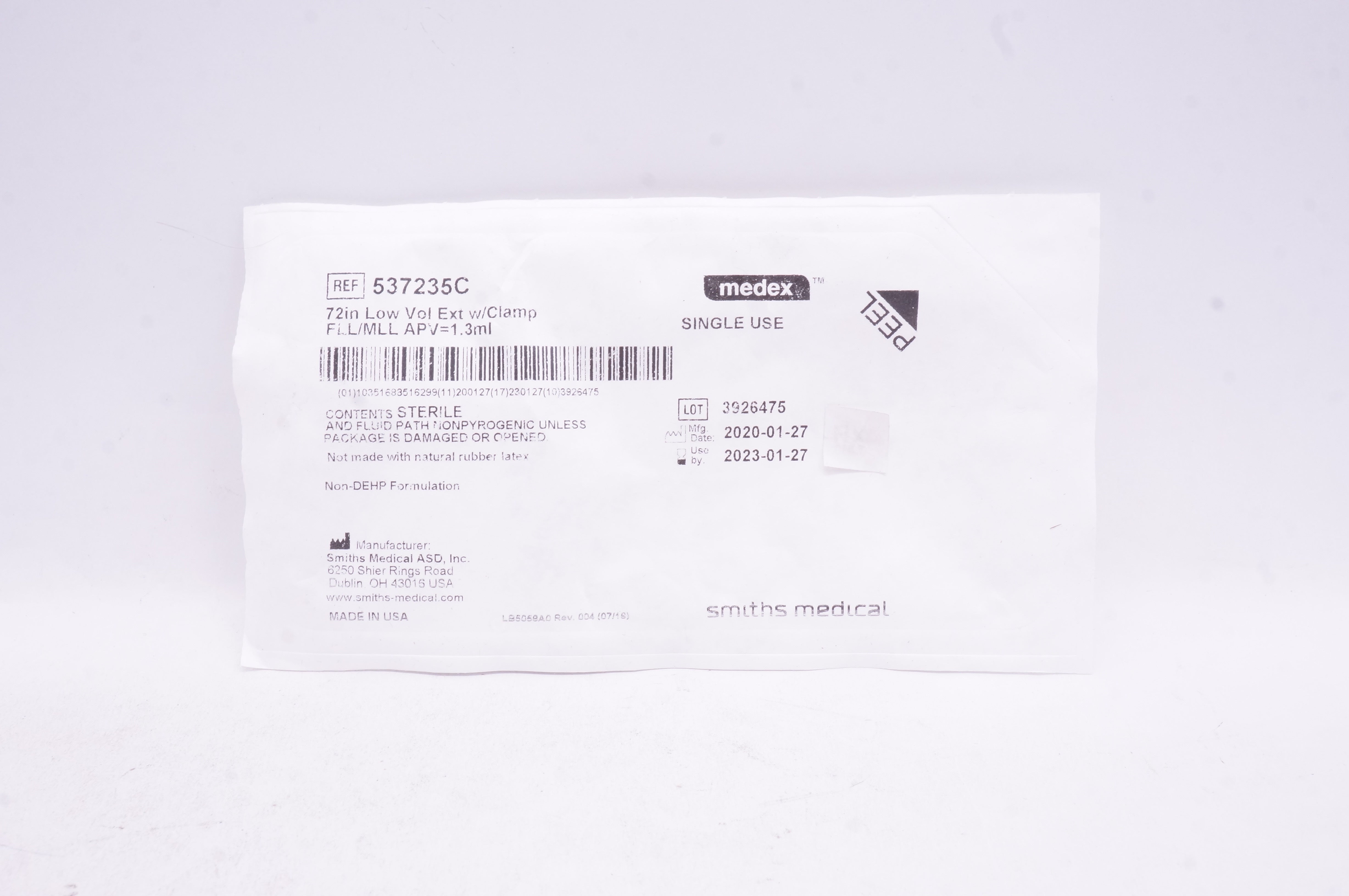 Smith Medical 537235C Medex 72inch Low Ext w/Clamp FLL/MLL APV 1.3ml