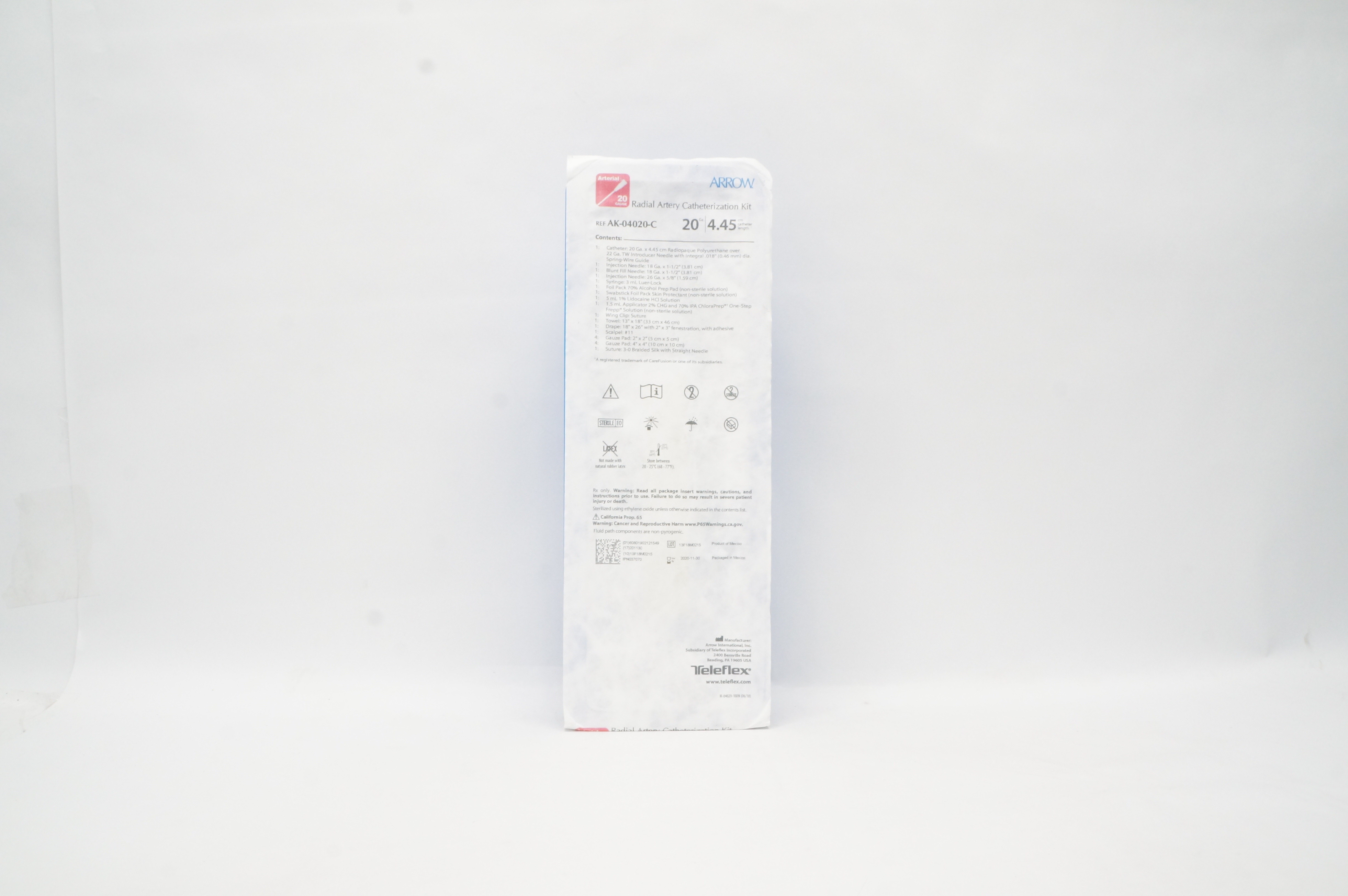 Arrow AK-04020-C Radial Artery Cath. Kit 20Ga x 4.45cm (x)
