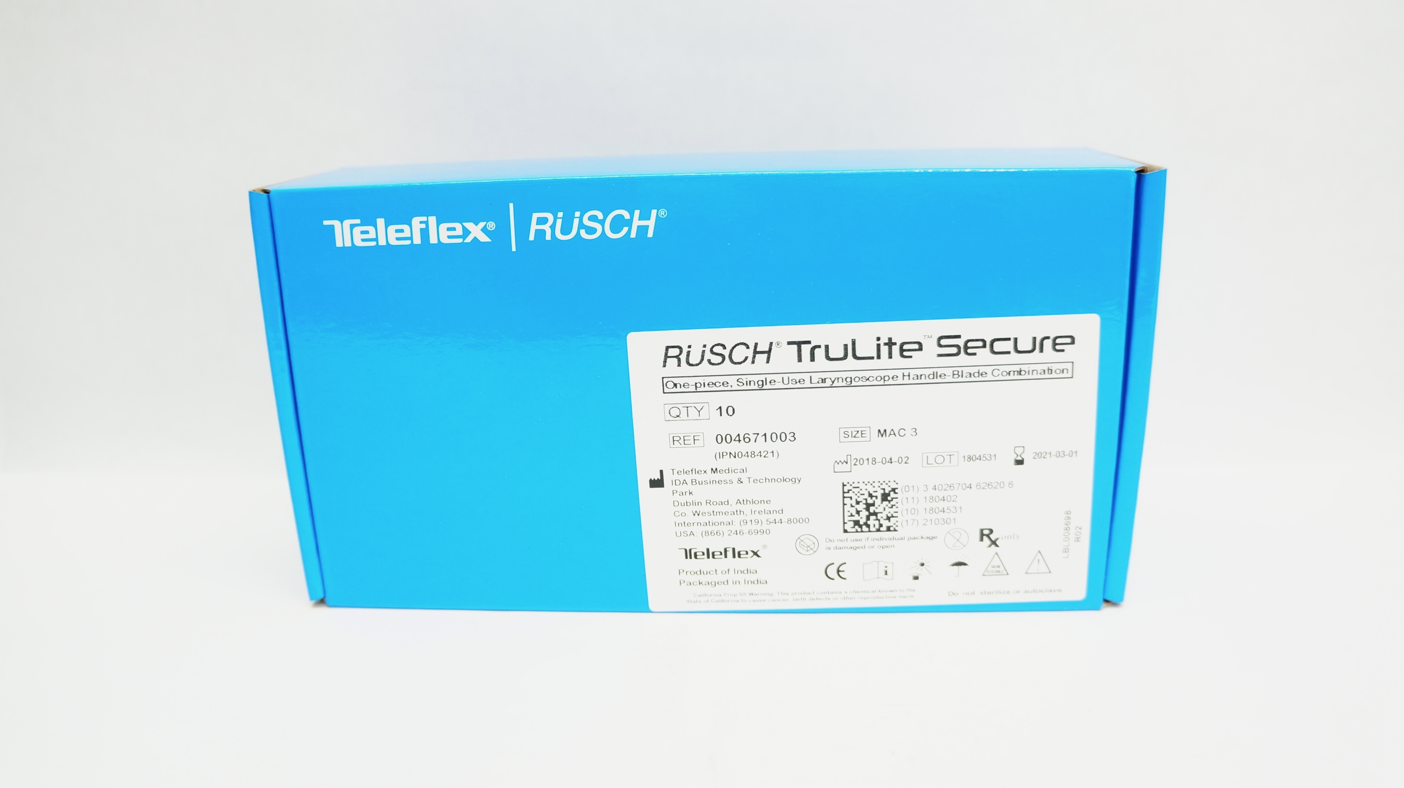 Teleflex 004671003 Rusch TruLite Laryngoscope Handle-Blade MAC 3 (x) - Box of 10