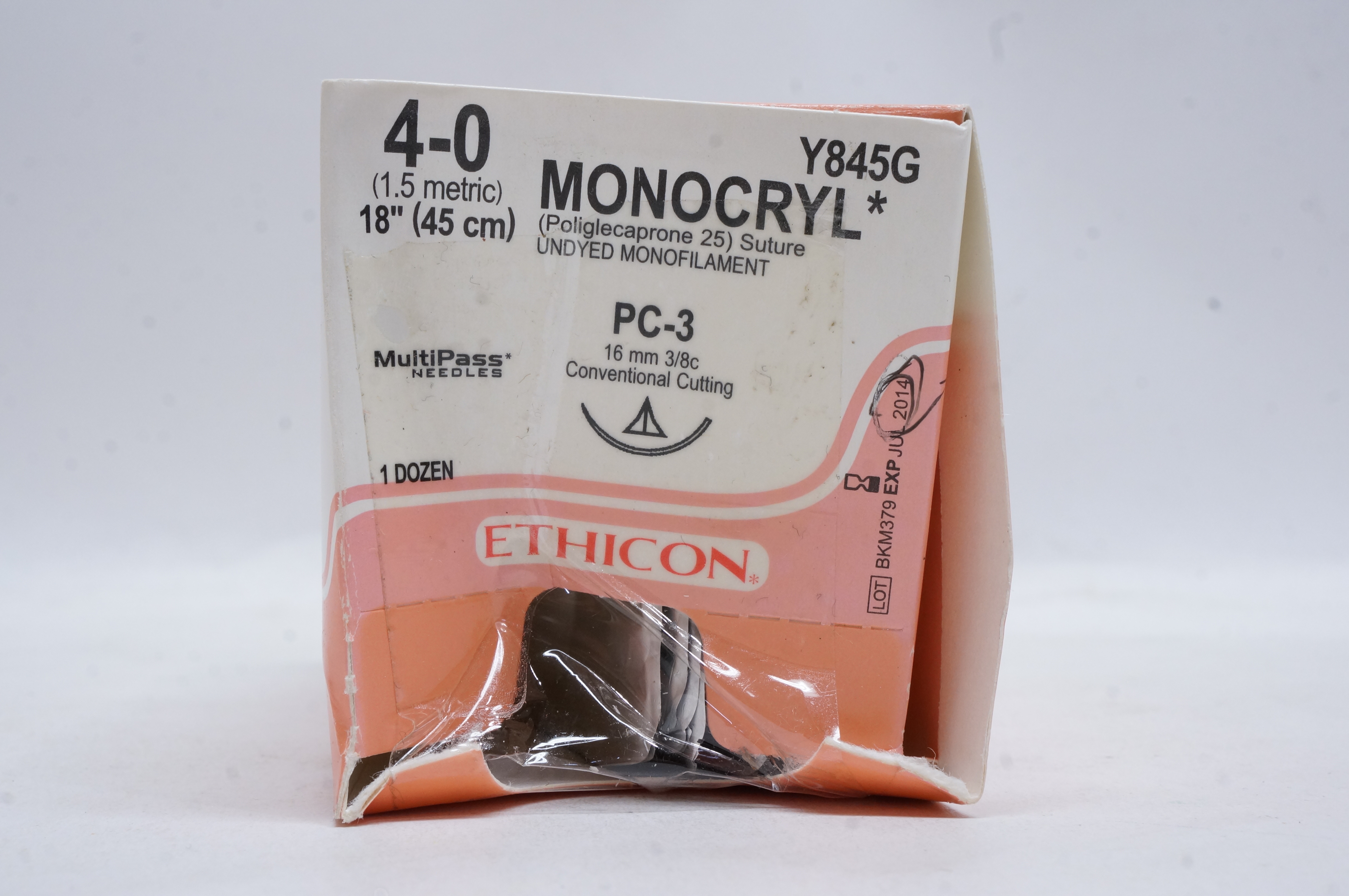 Ethicon Y845G 4-0 MONOCRYL, PC-3, 16mm 3/8c, 18inch (x) - Box of 12