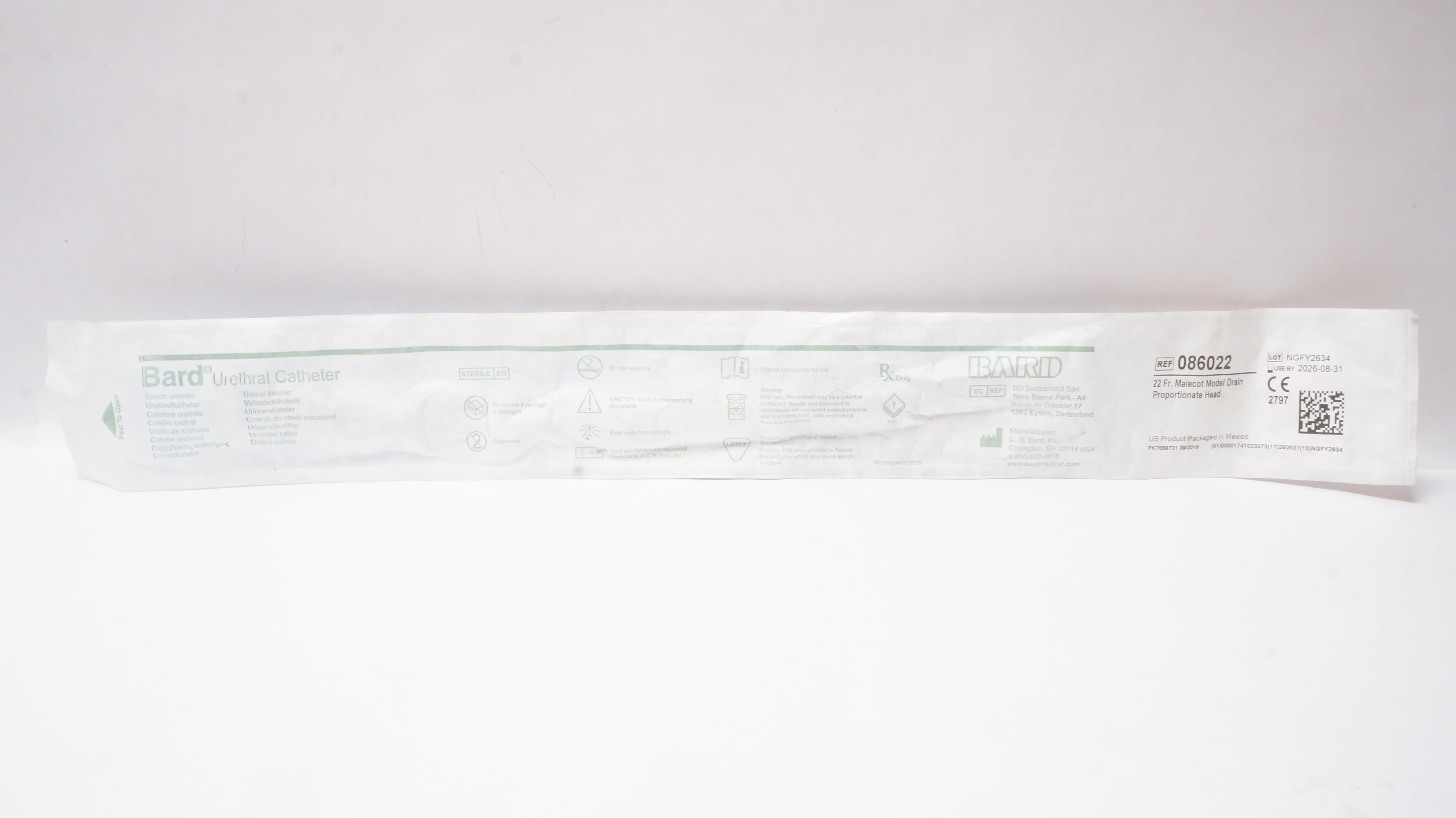Bard 086022 Urethral Cath. Malecot Model Drain Proportionate Head 22Fr