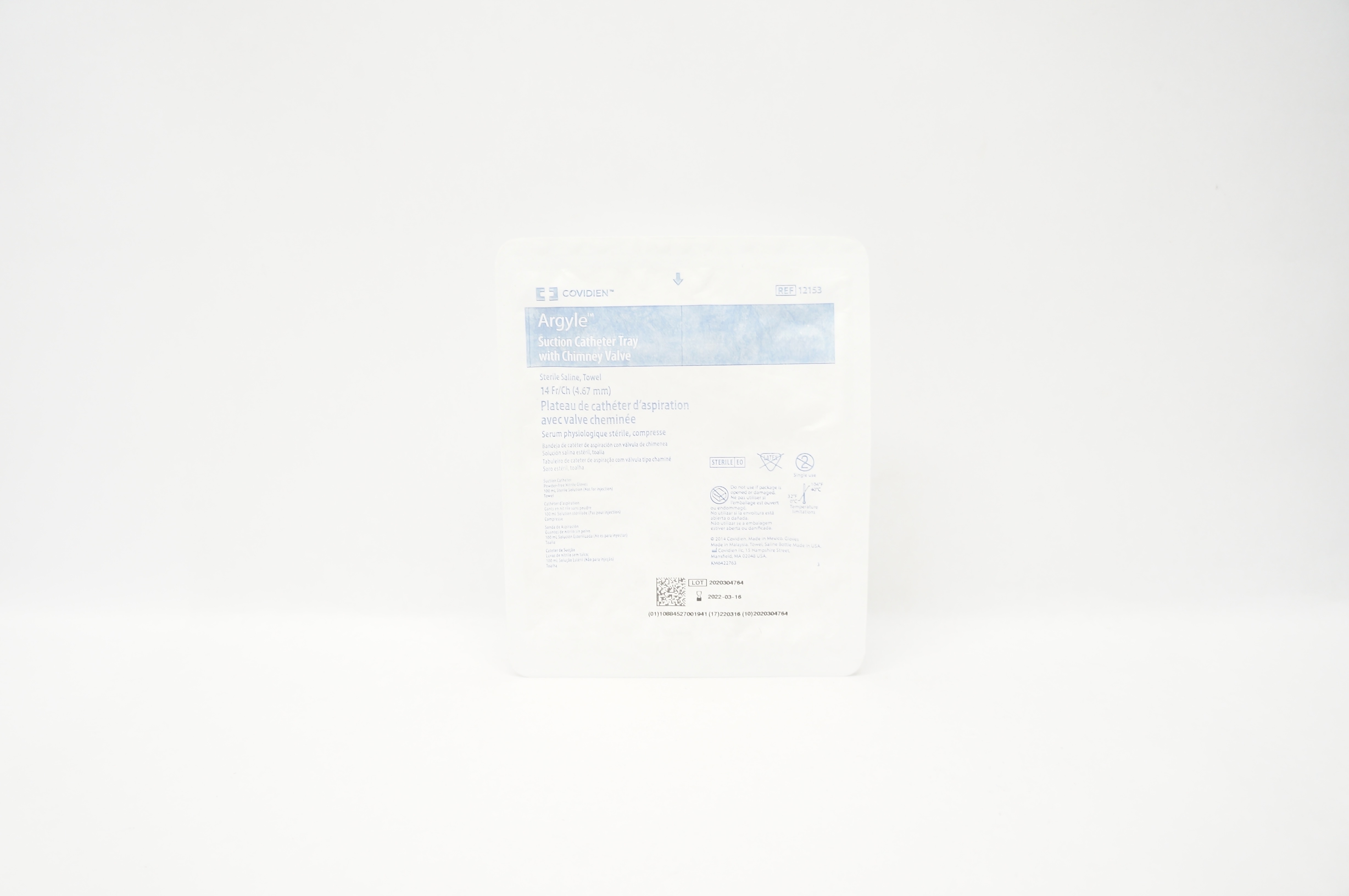 Covidien 12153 Argyle Suction Cath. Tray w/Chimney Valve 14 Fr/Ch (x)