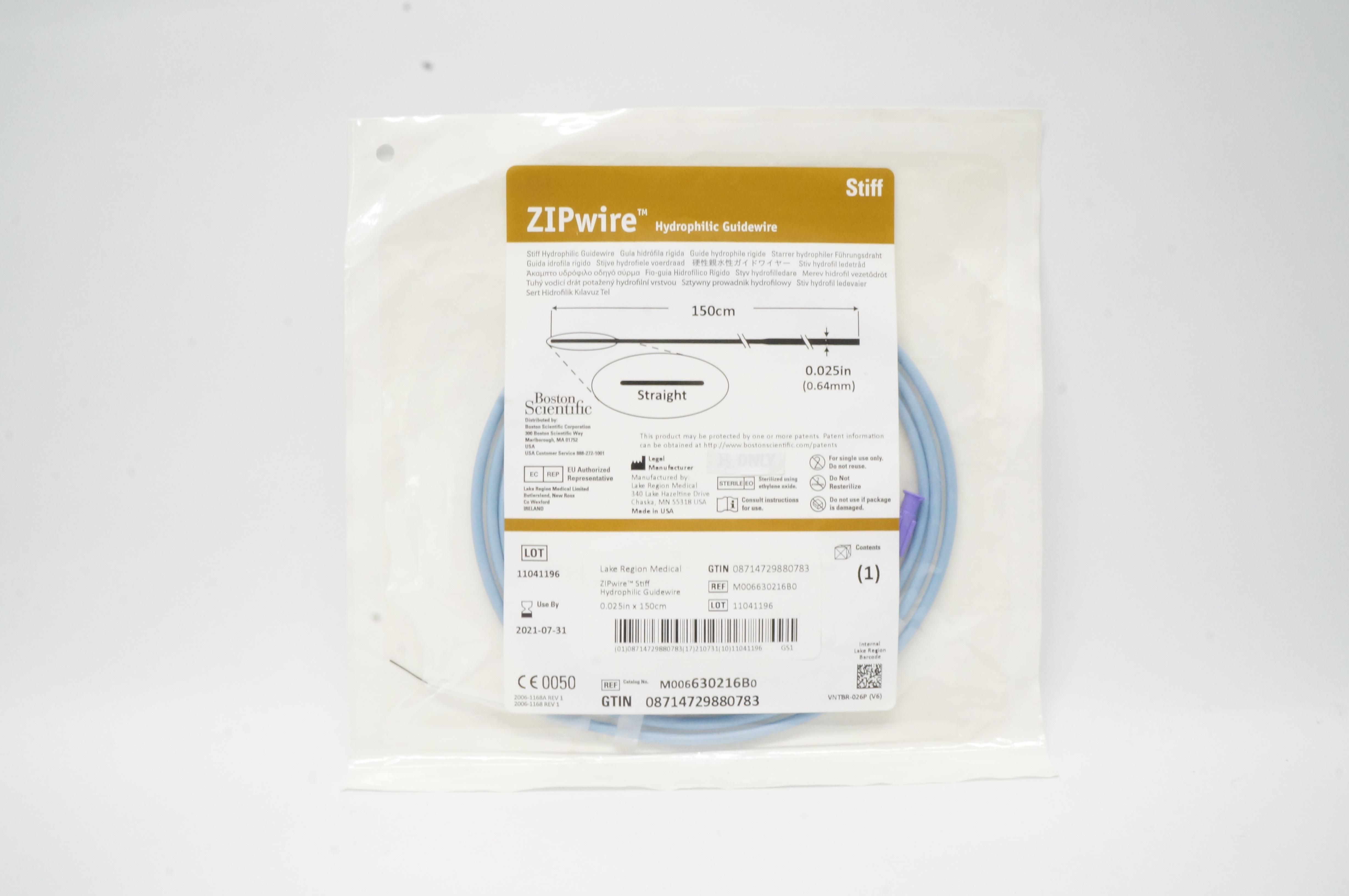 Boston Scientific M006630216B0 ZIPwire Hydrophilic Guidewire 150cm x 0.025in