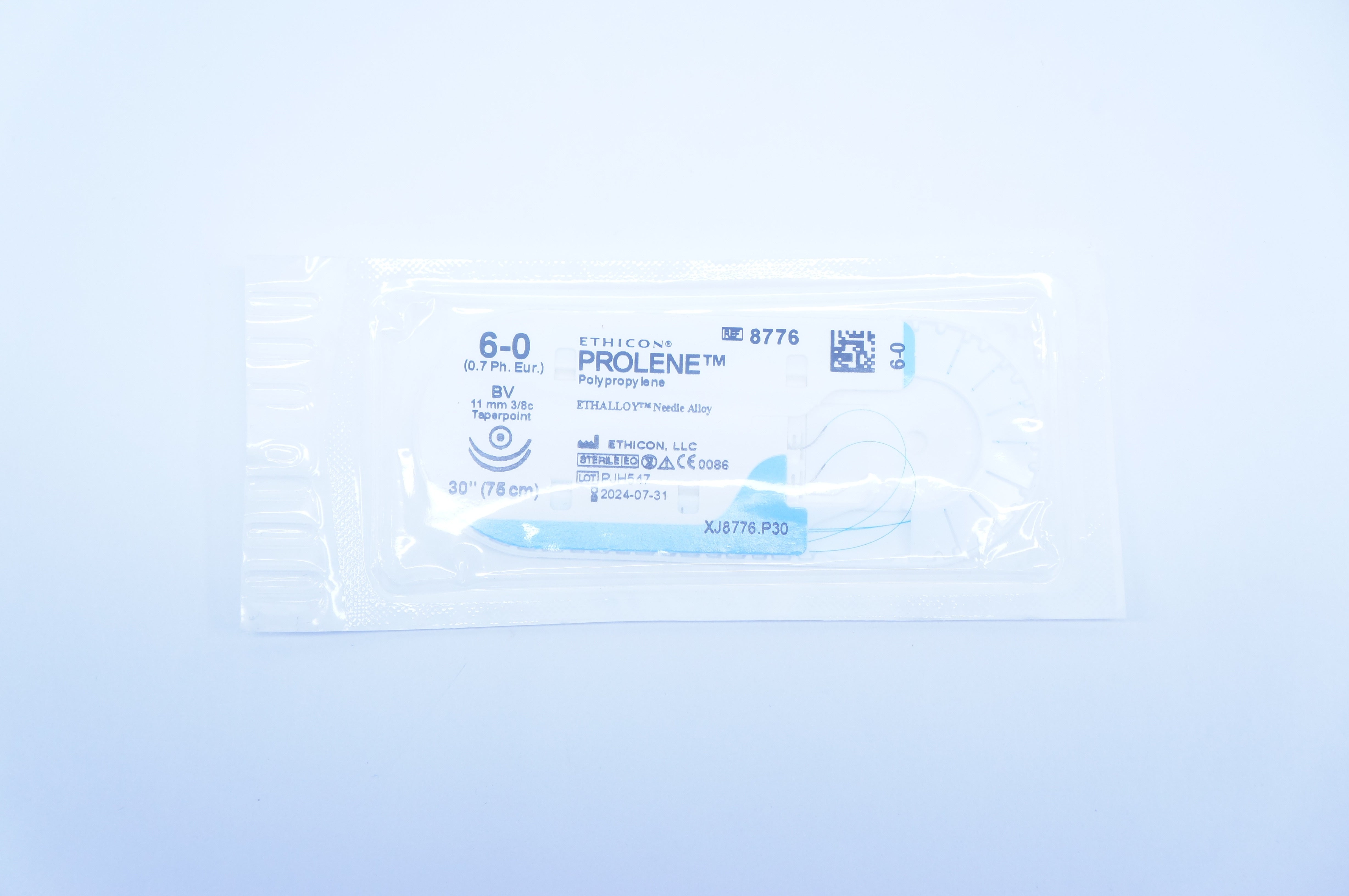 Ethicon 8776 6-0 PROLENE, BV 11mm 3/8c Taper, Blue Monofilament, 30inch