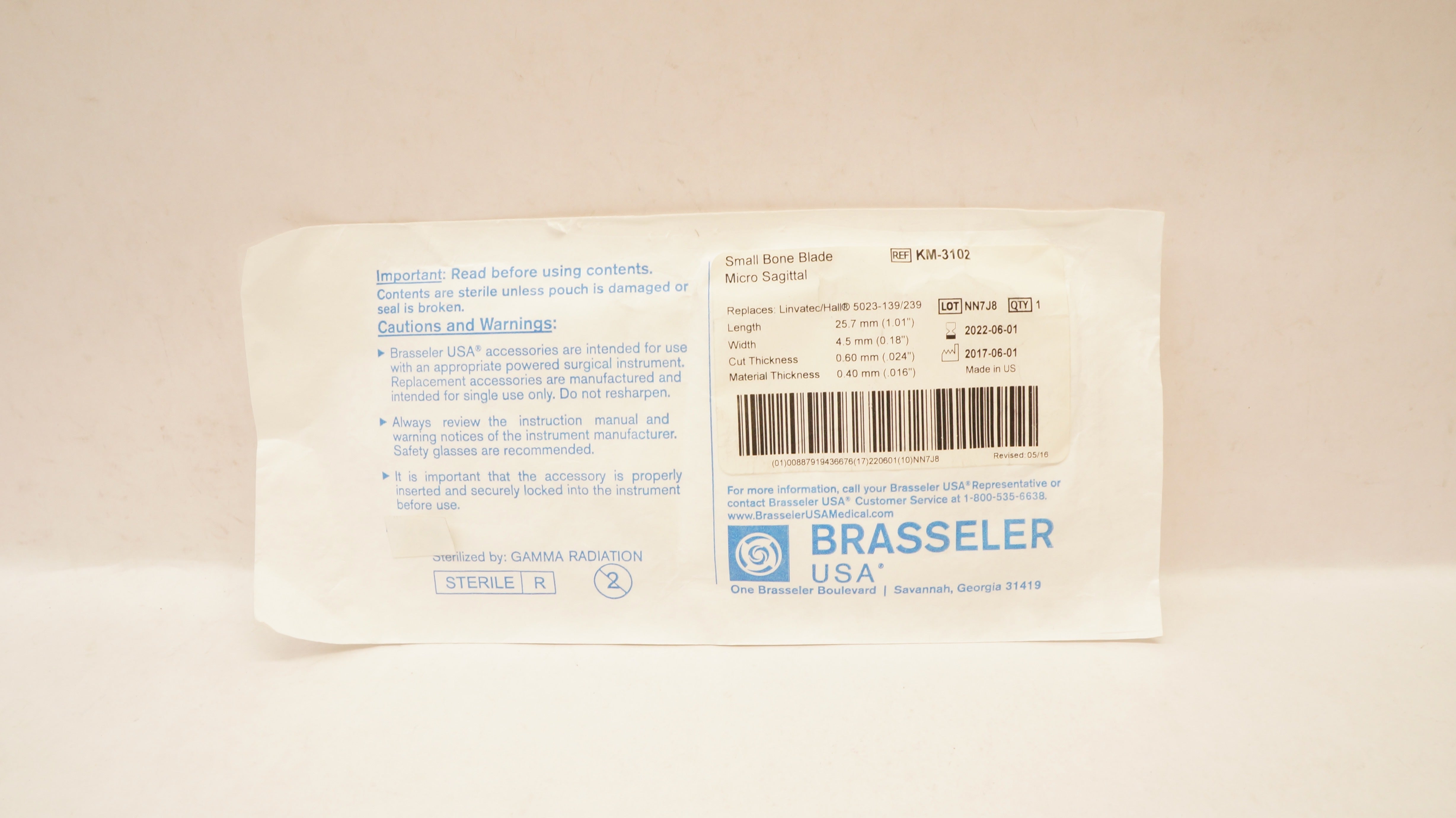 Brasseler KM-3102 Small Bone Blade Micro Sagittal 1.01 x 0.18 x .024 x .016in(x)