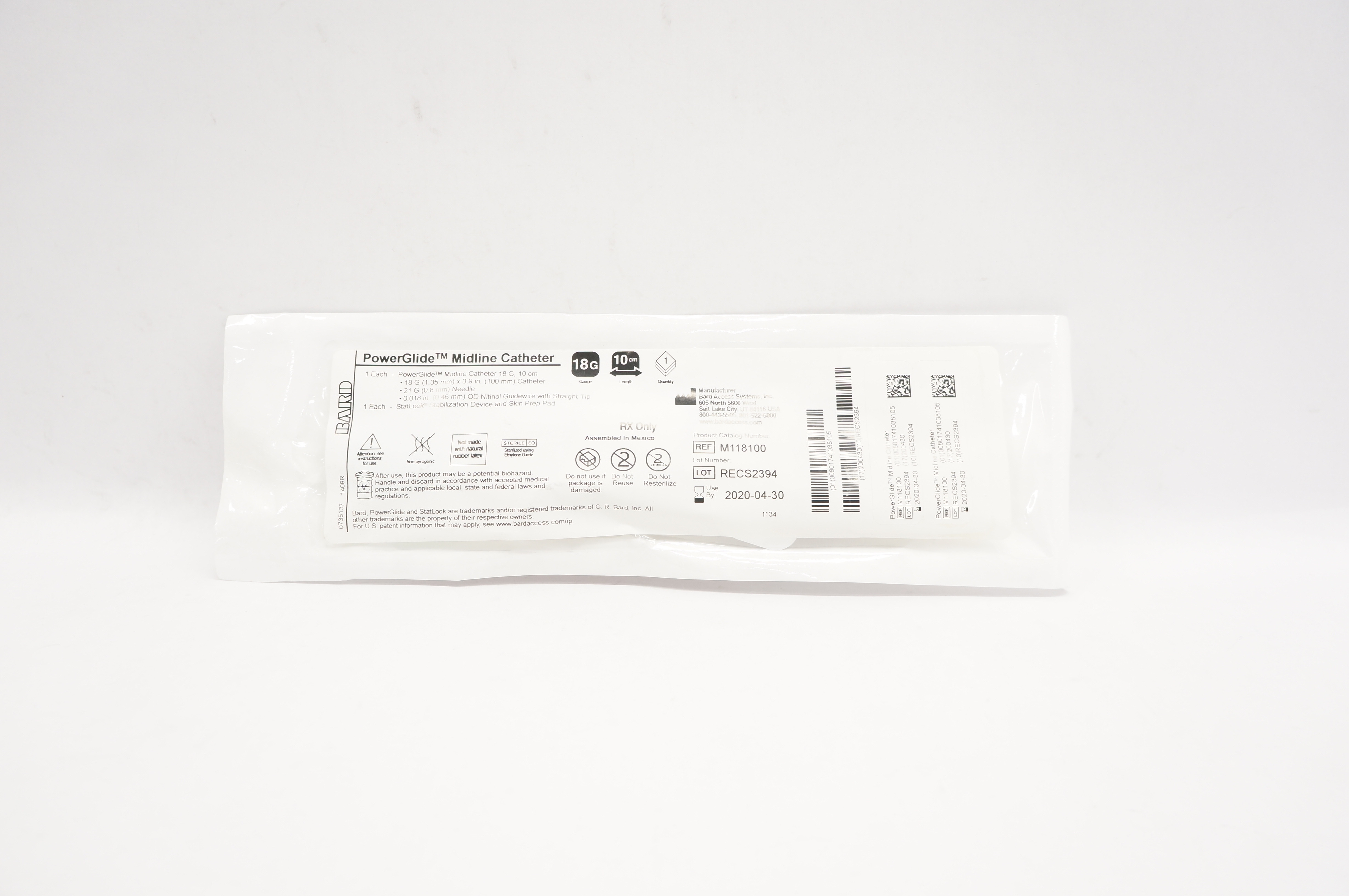 Bard M118100 PowerGlide Midline Cath. 18G x 10cm (x)