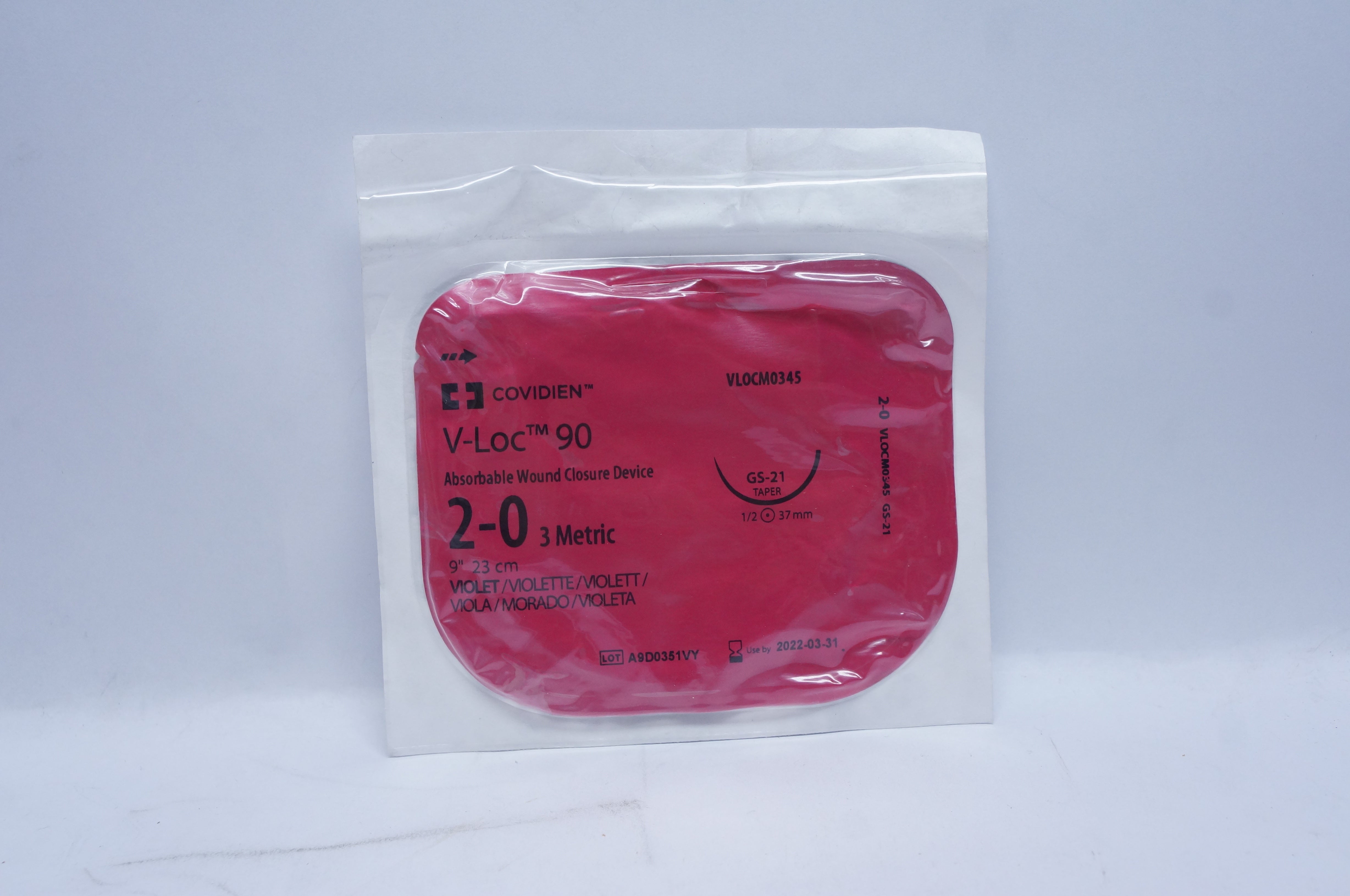 Covidien VLOCM0345 2-0 V-Loc 90, GS-21 Taper, 37mm 1/2c Taper, 9inch