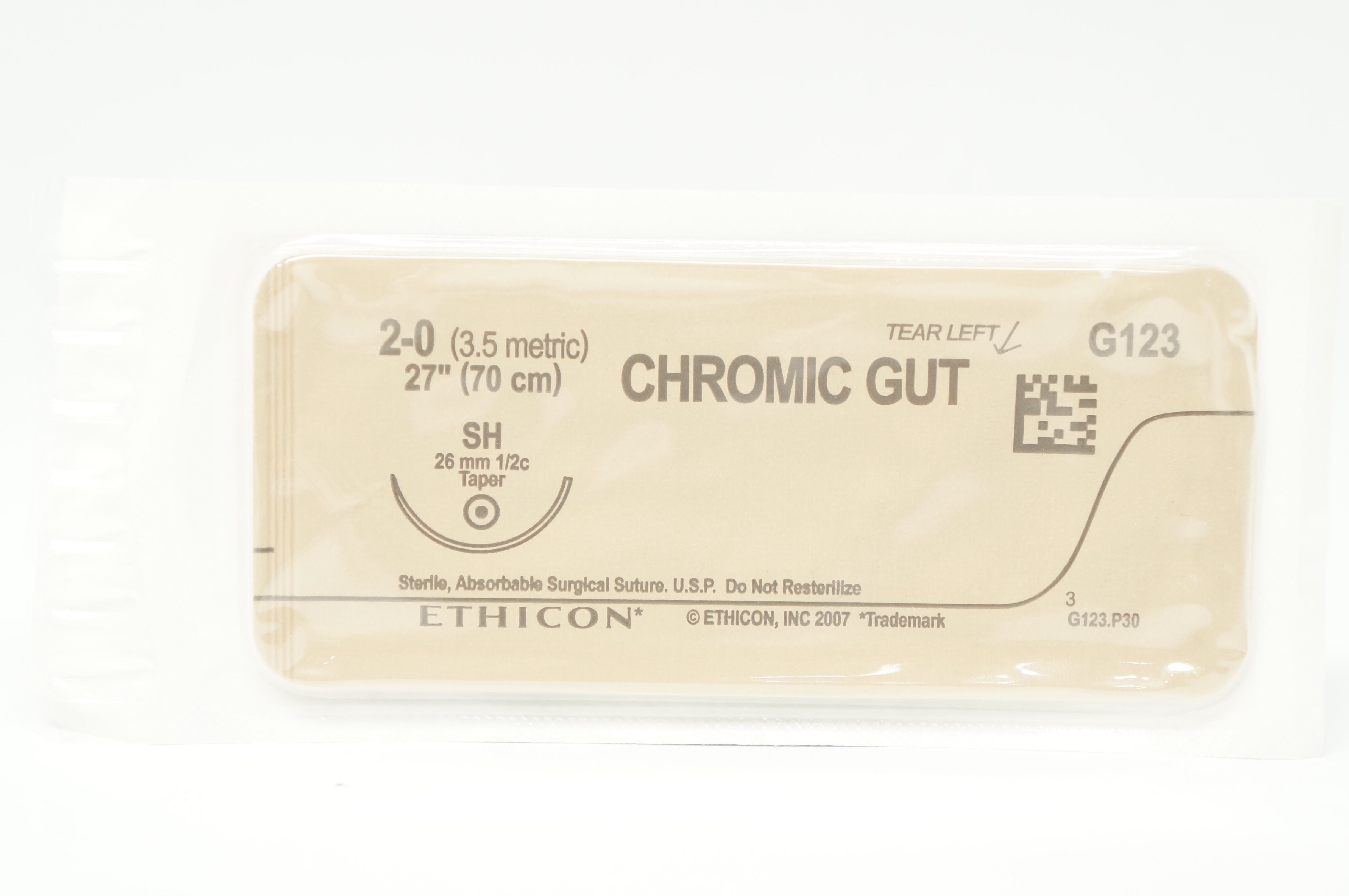 Ethicon G123 2-0 Chromic Gut SH 26mm 1/2c Taper, 27inch
