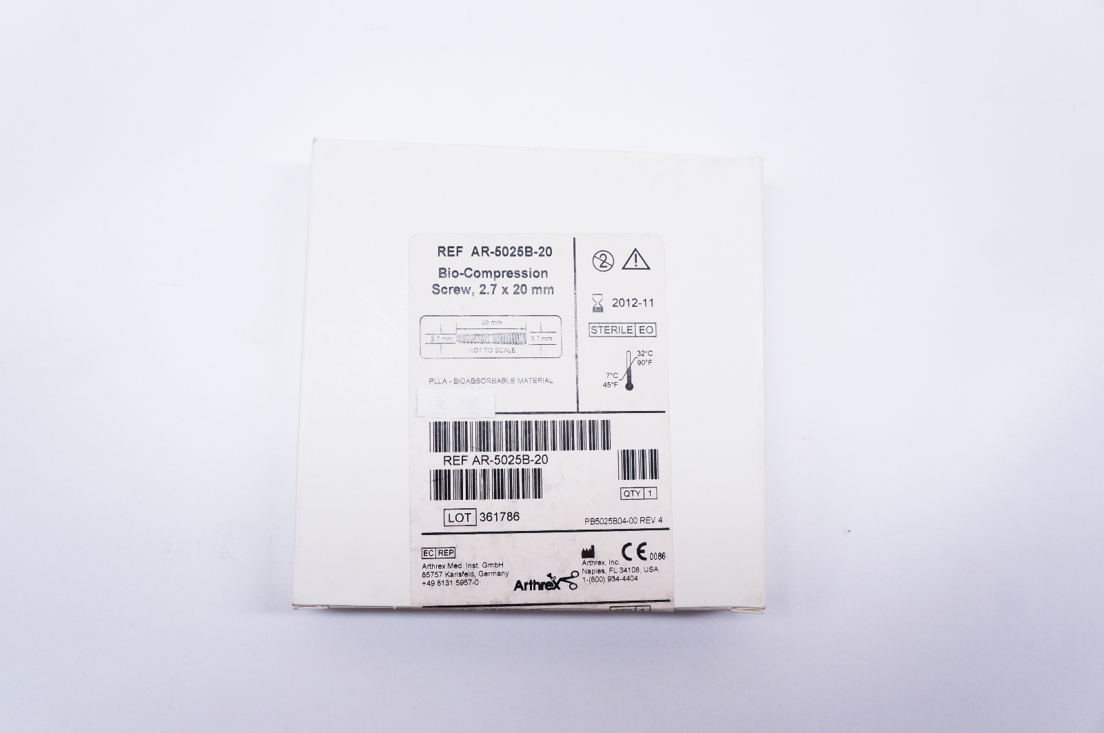 Arthrex AR-5025B-20 Bio-Compression Screw, 2.7 x 20mm (x)