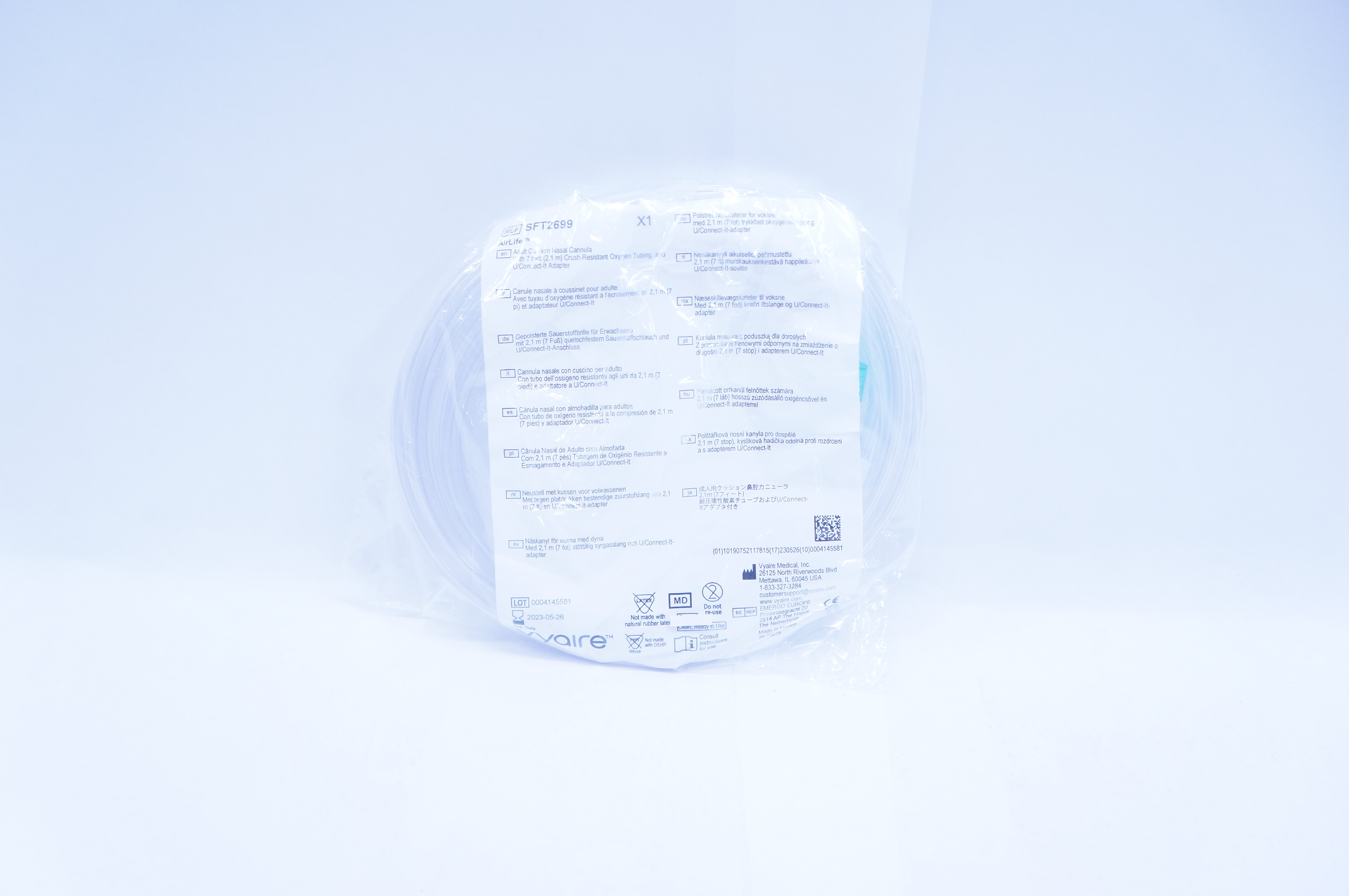 Vyaire SFT2699 AirLife Adult Cushion Nasal Cannula with 7 foot Tubing