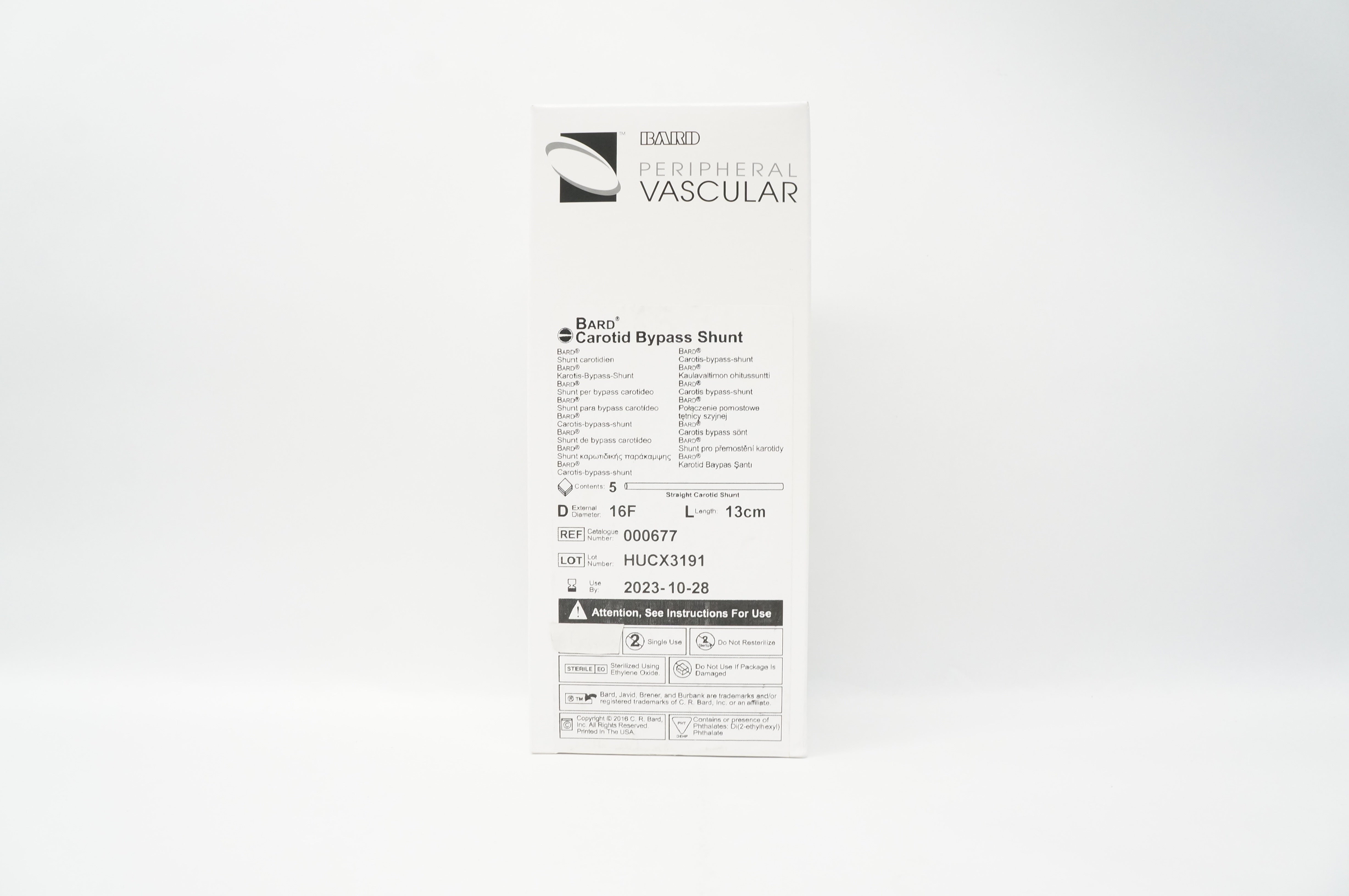 Bard 000677 Carotid Bypass Shunt, Diam. 16F, Length 13cm - Box of 5